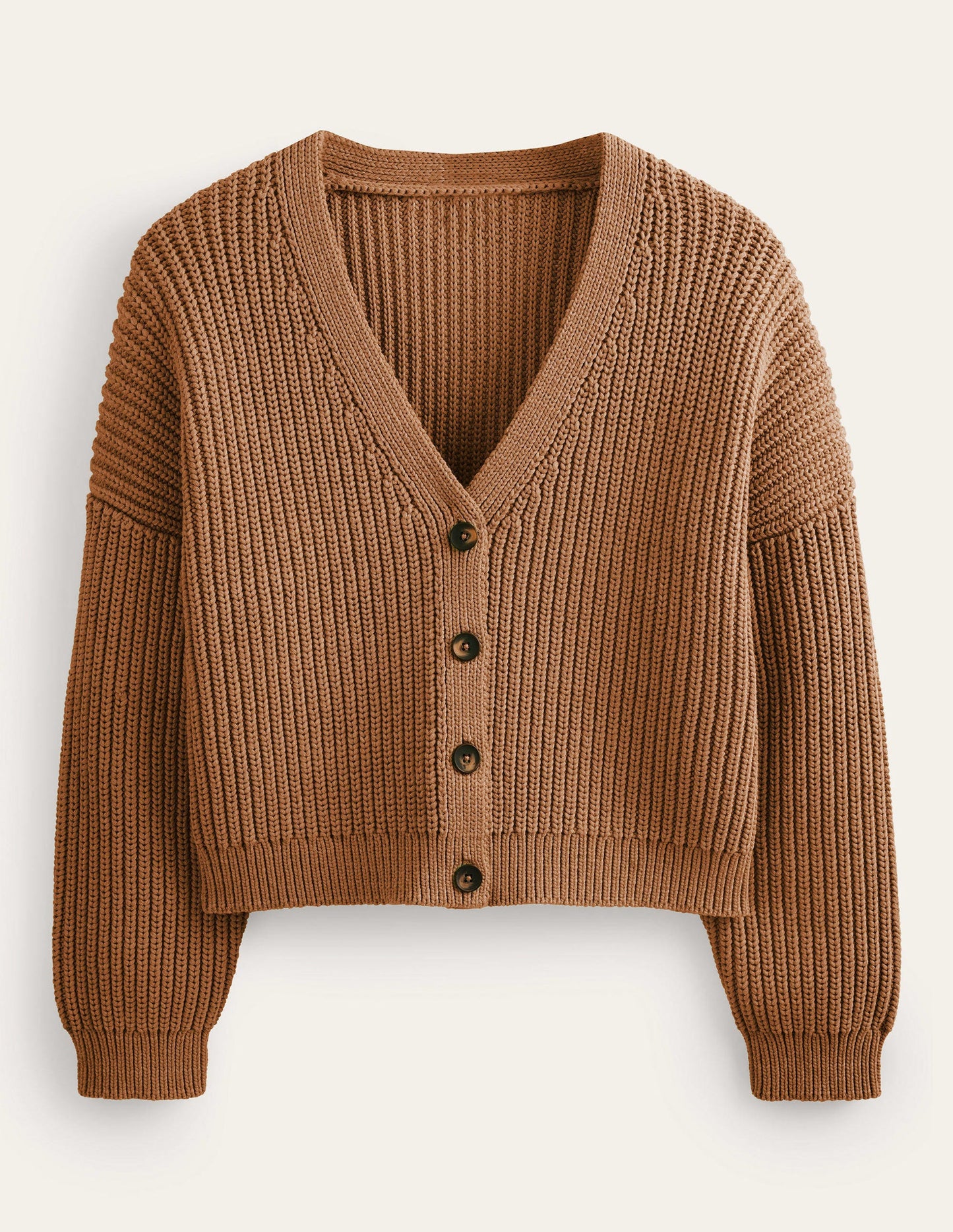 Oversize-Rippstrick-Cardigan-Kamelbraun Melange