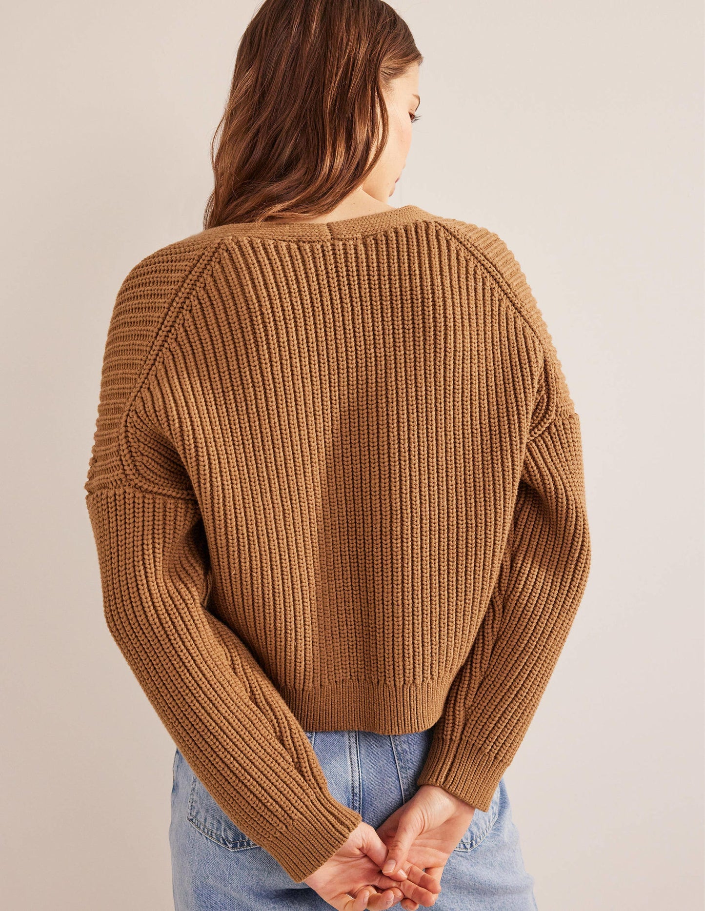 Oversize-Rippstrick-Cardigan-Kamelbraun Melange