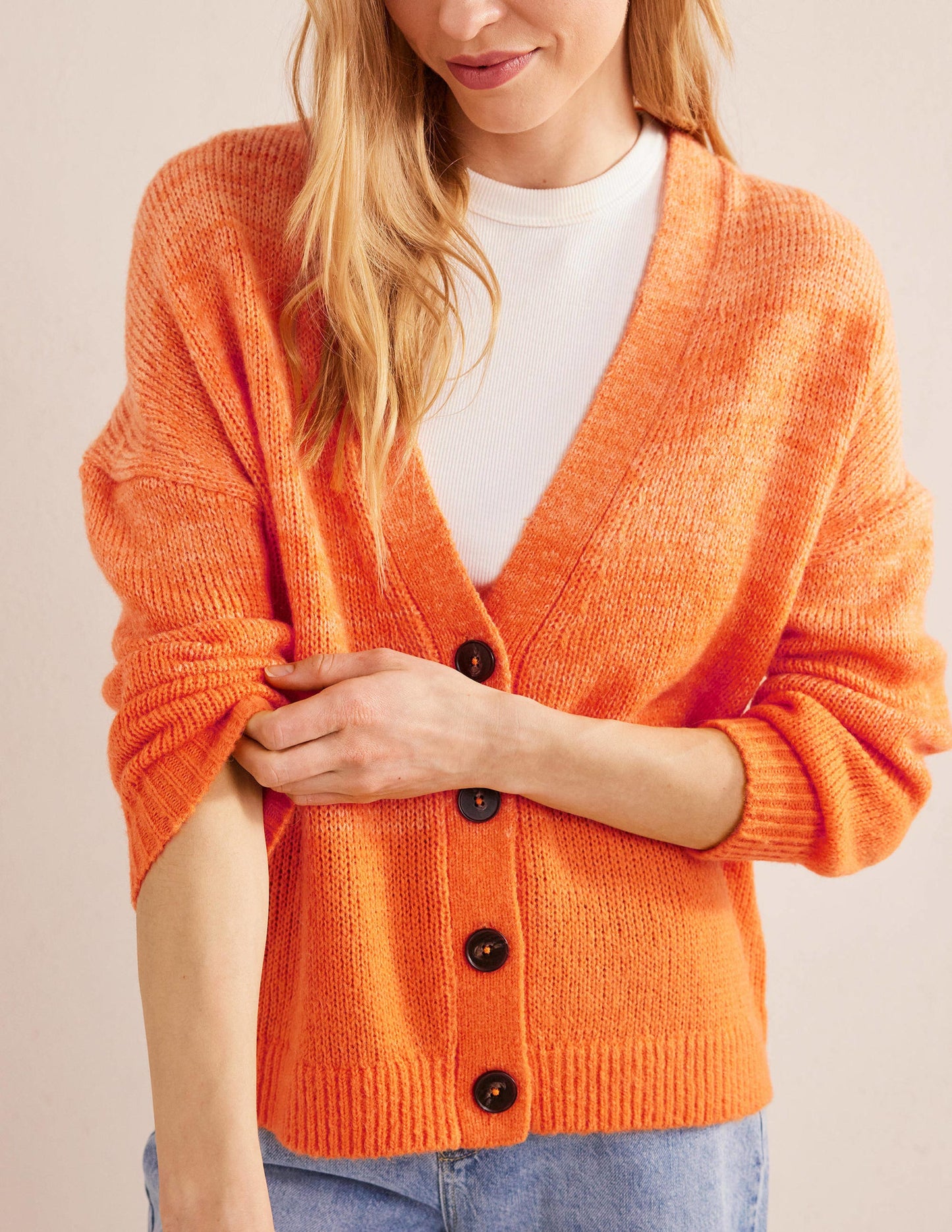 Flauschiger Cardigan-Orange, Farbverlauf