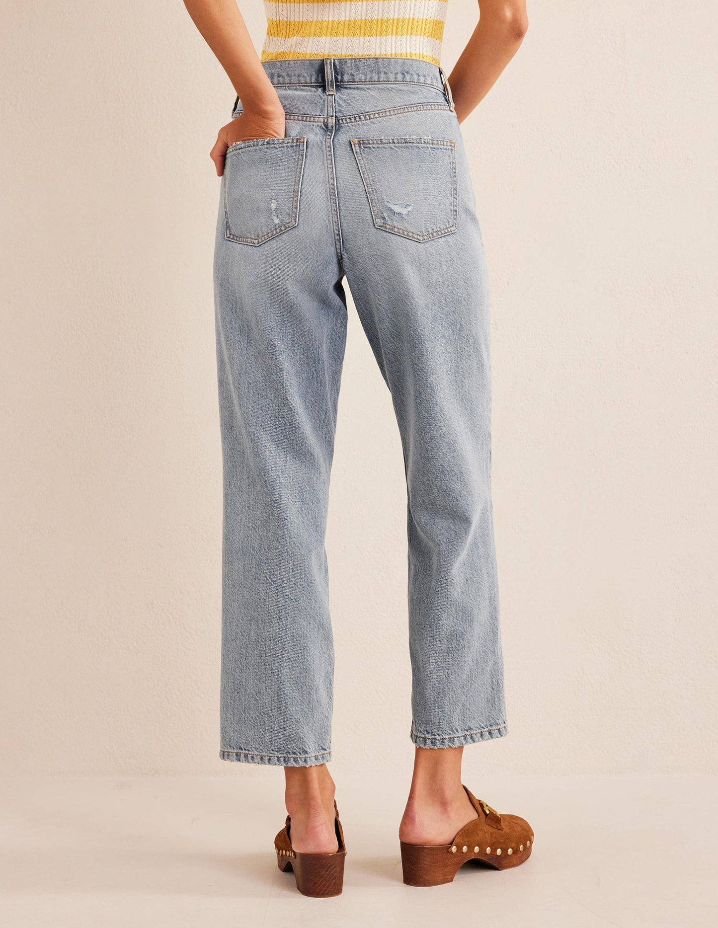 Jean ample taille mi-haute-Délavage moyen