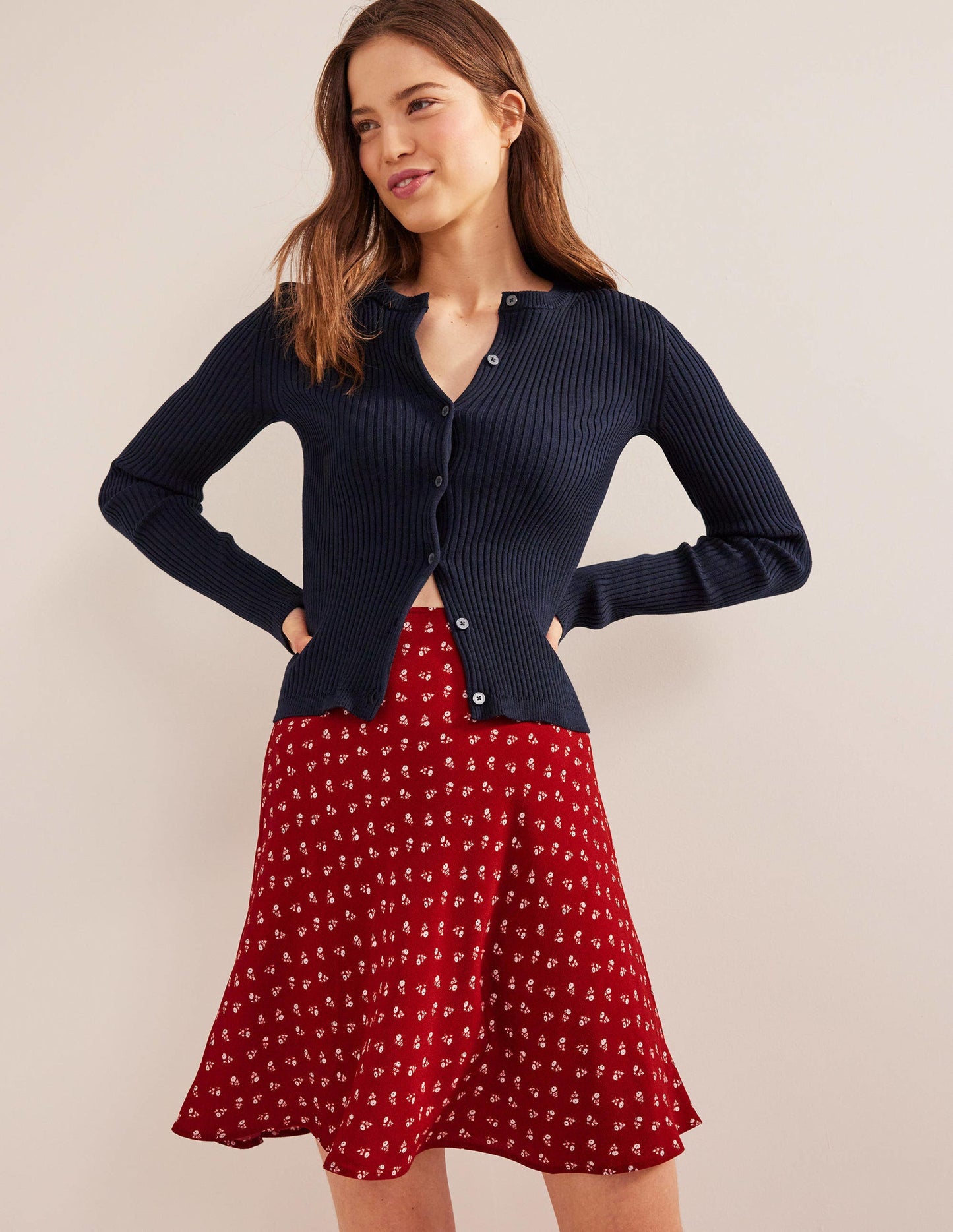Bias Crepe Mini Skirt-Poinsettia, Sweet Daisy