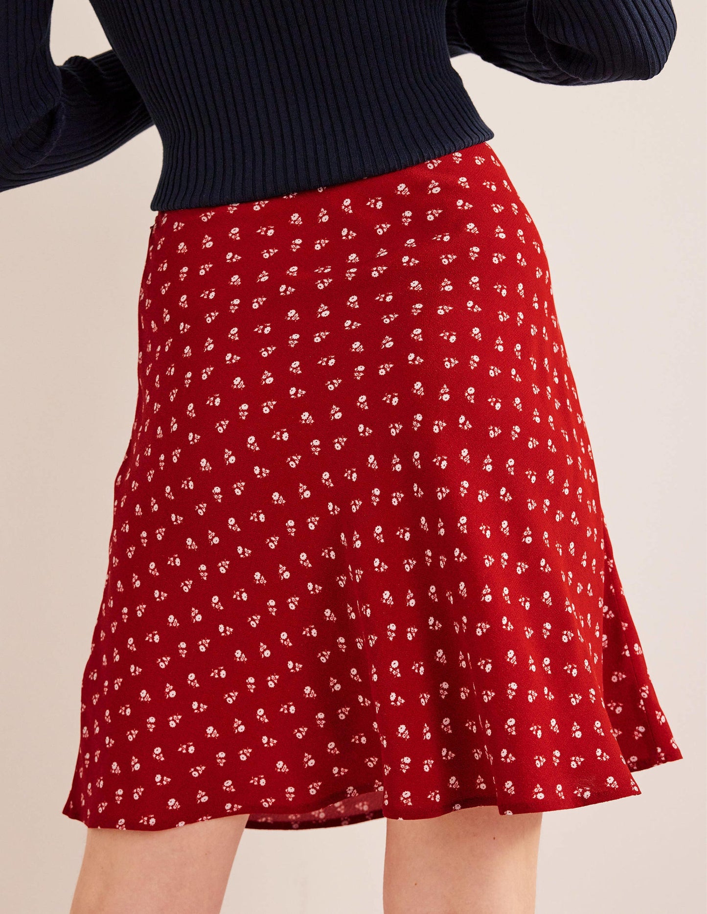 Bias Crepe Mini Skirt-Poinsettia, Sweet Daisy