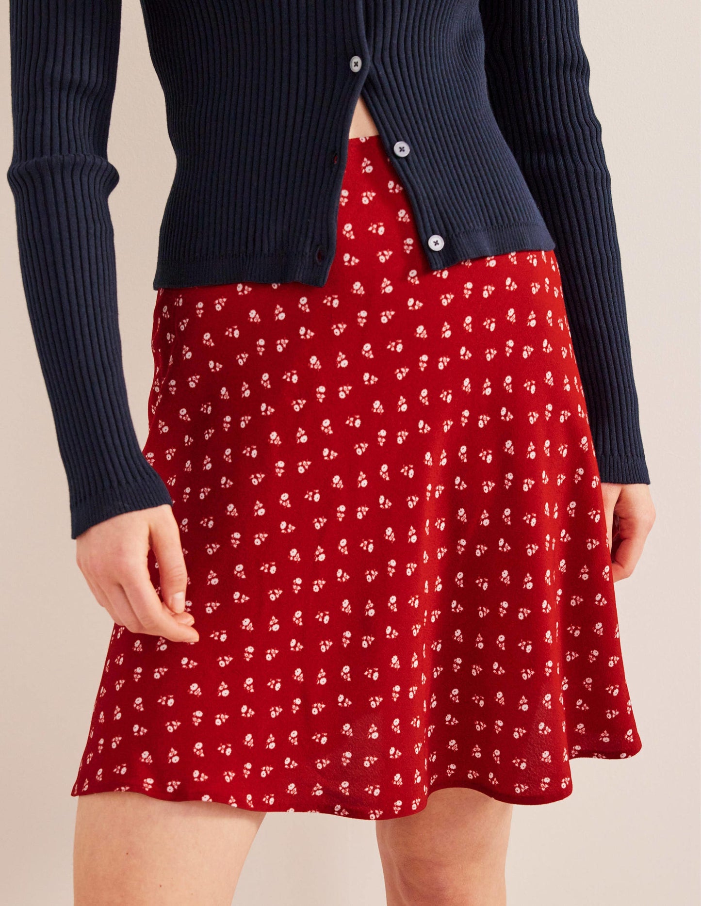 Bias Crepe Mini Skirt-Poinsettia, Sweet Daisy