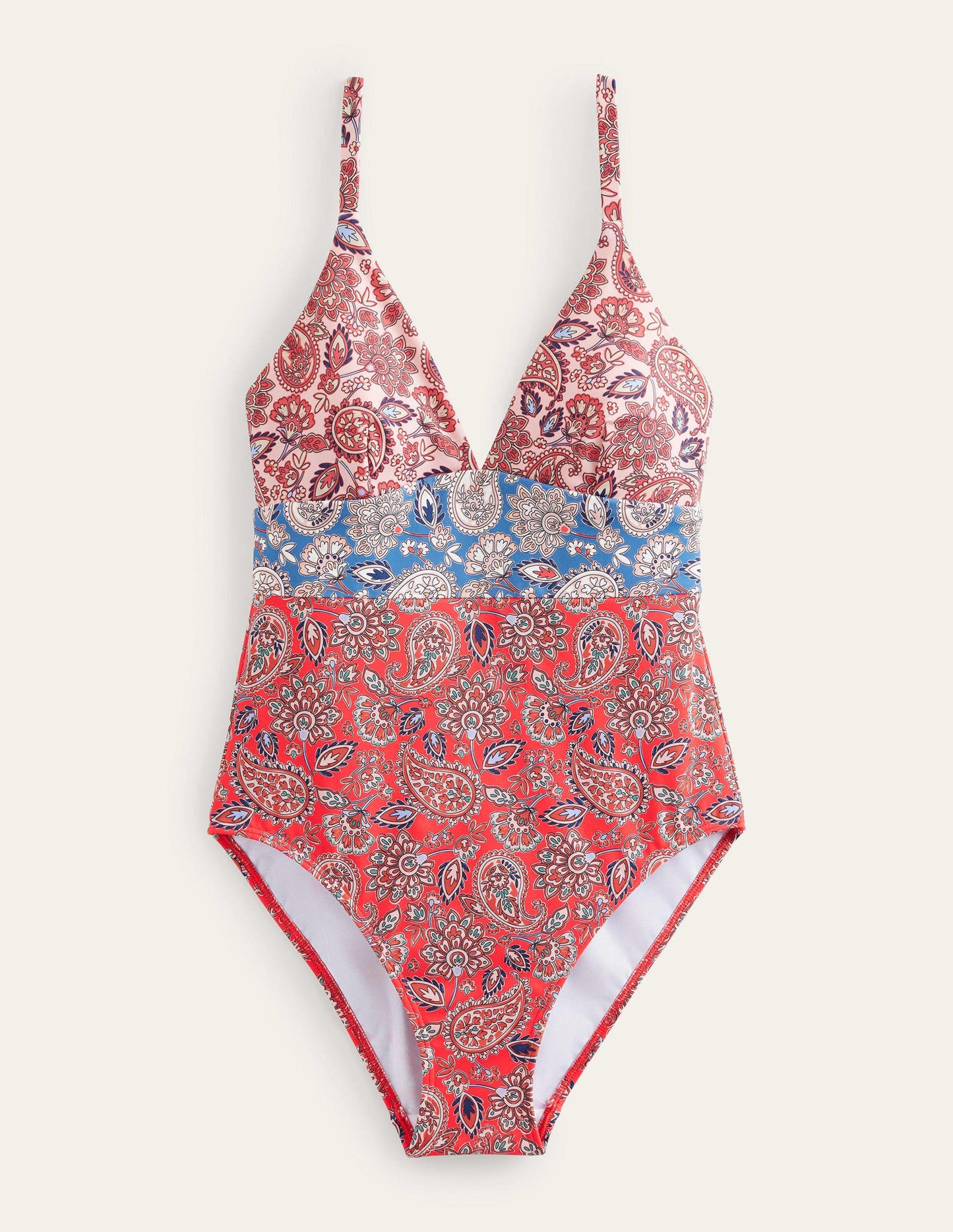 Maillot de bain col V Arezzo à empiècement-Rouge haut risque, motif Paisley Terrace