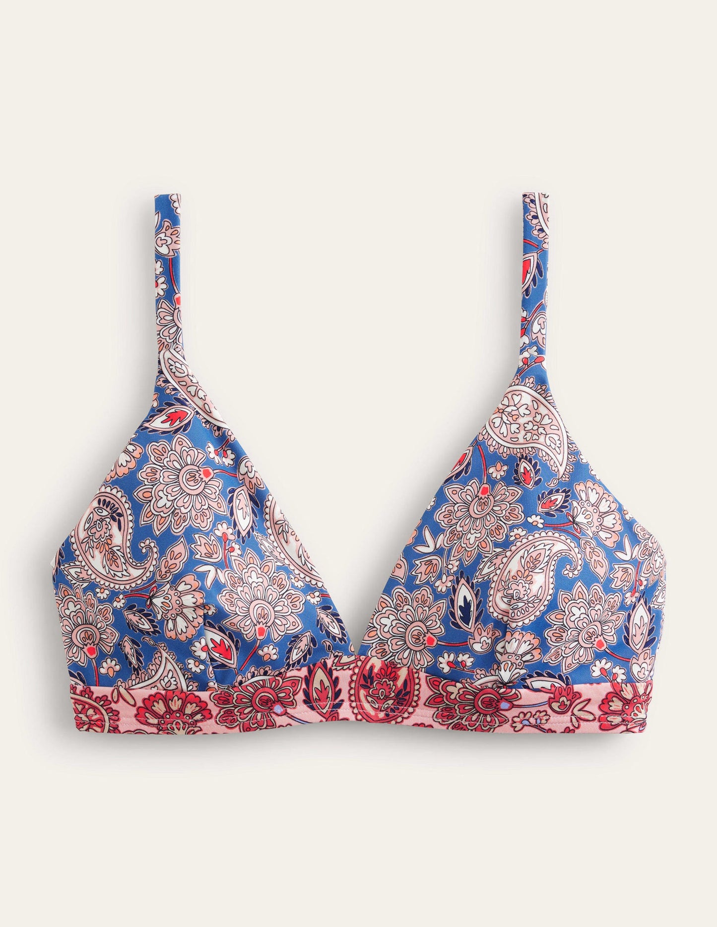 Haut de bikini col V Arezzo-Bleu marine authentique, motif Paisley Terrace