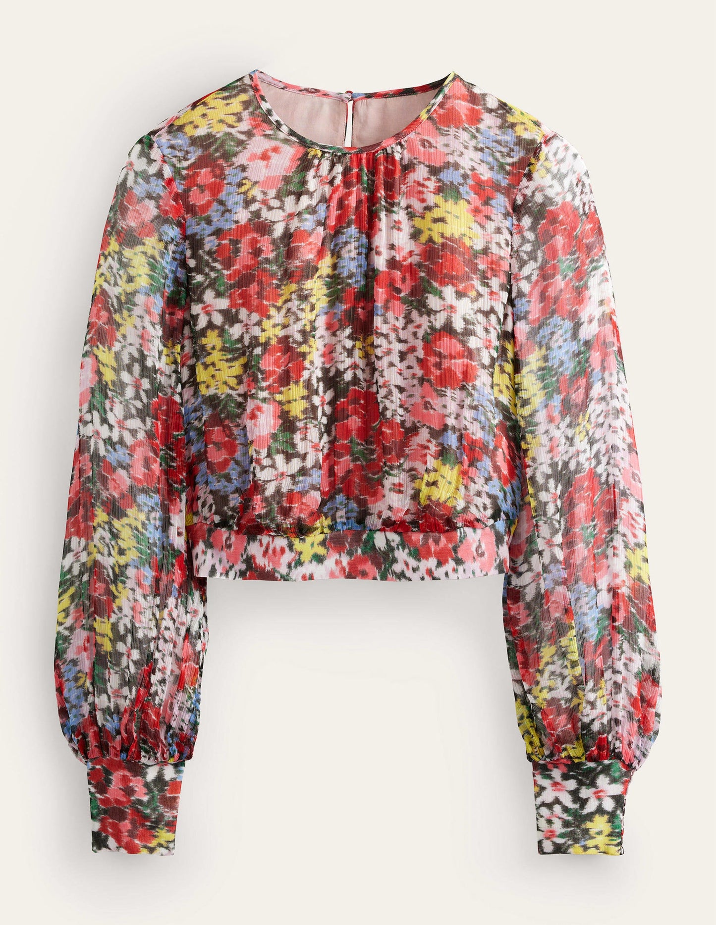 Oberteil mit Blousonärmeln für besondere Anlässe-Bunt, Moiré-Blüten