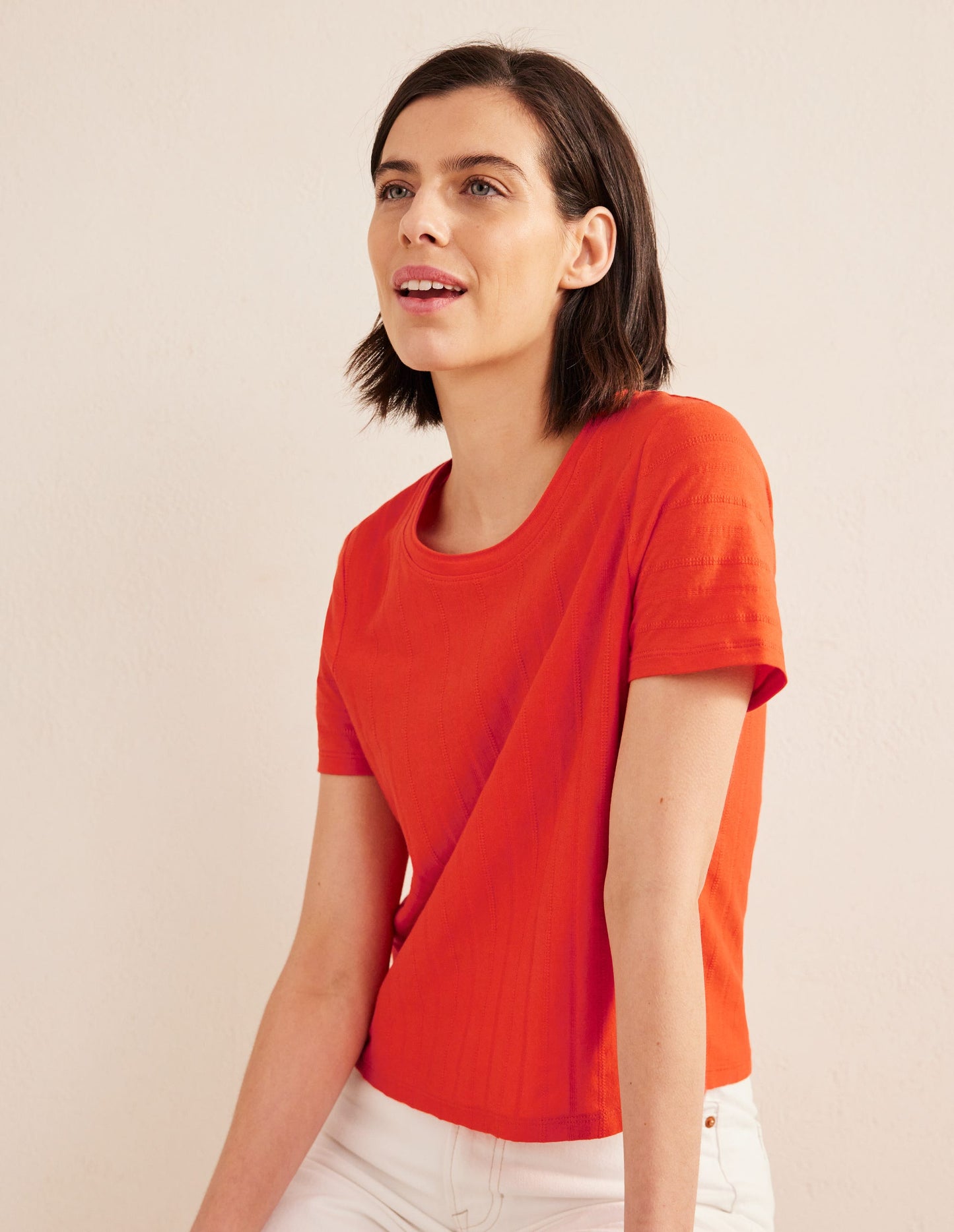 Strukturiertes Jersey-T-Shirt-Zinnoberrot
