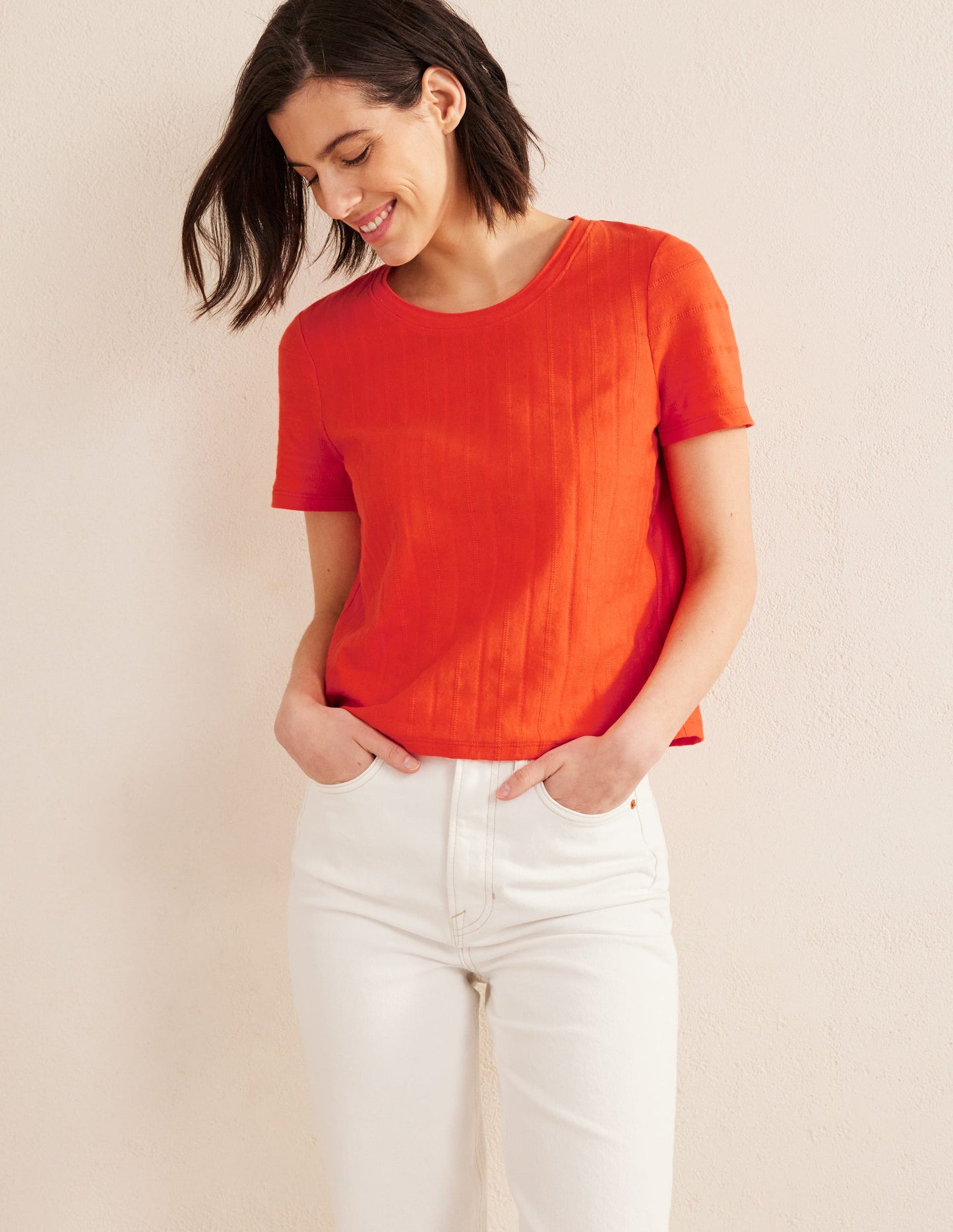 Strukturiertes Jersey-T-Shirt-Zinnoberrot