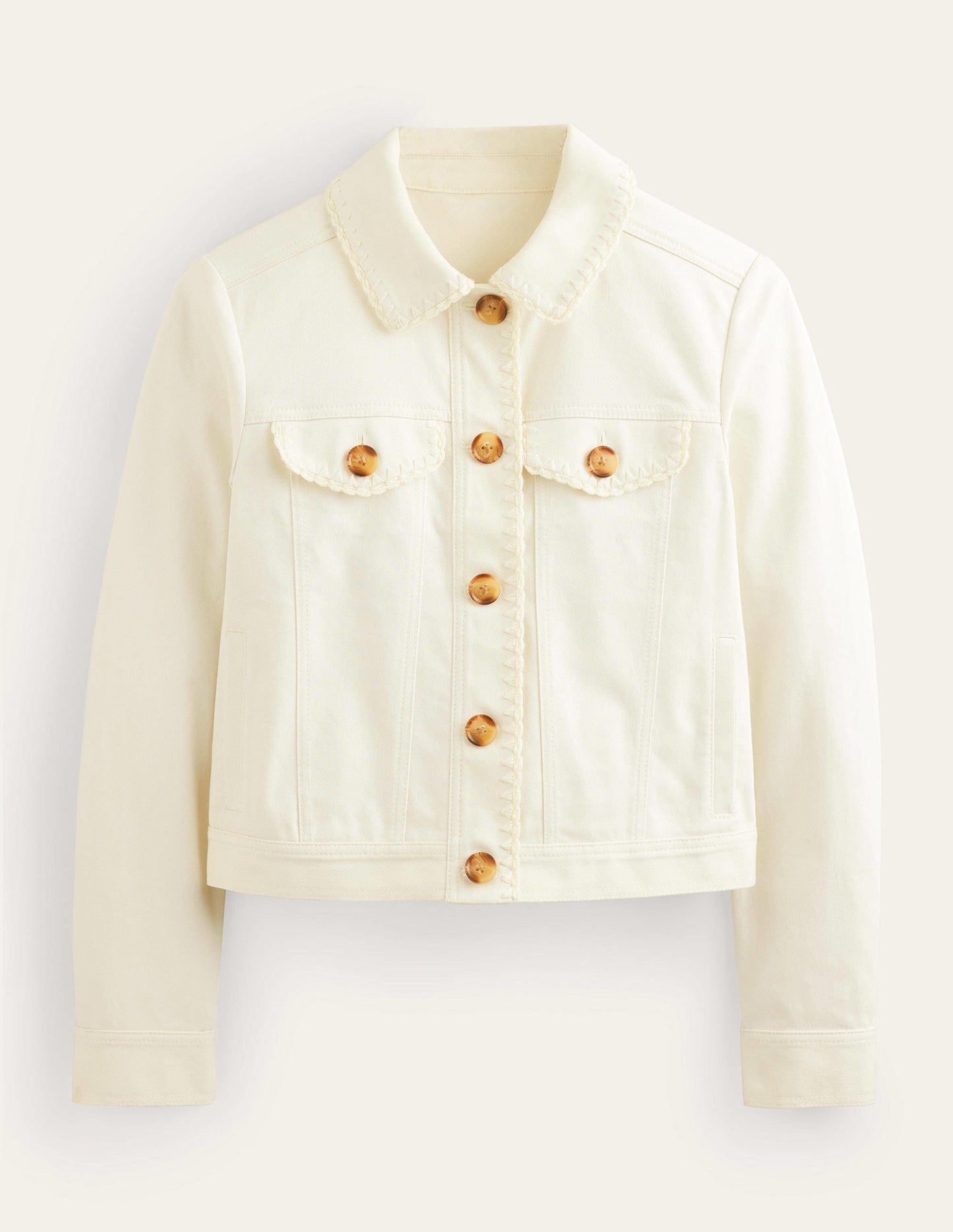 Jeansjacke mit Häkelborten-Ecru
