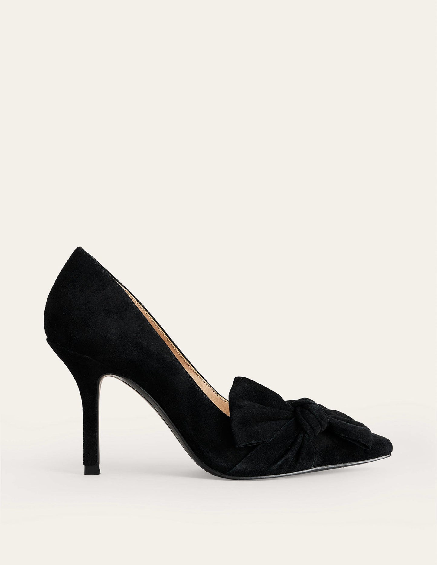 Pumps mit Wildleder-Schleife-Schwarz, Veloursleder