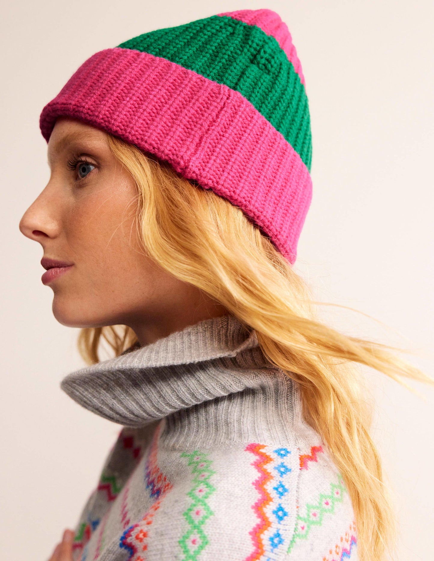Beanie mit Blockfarben-Kräftiges Pink/ Veridiangrün