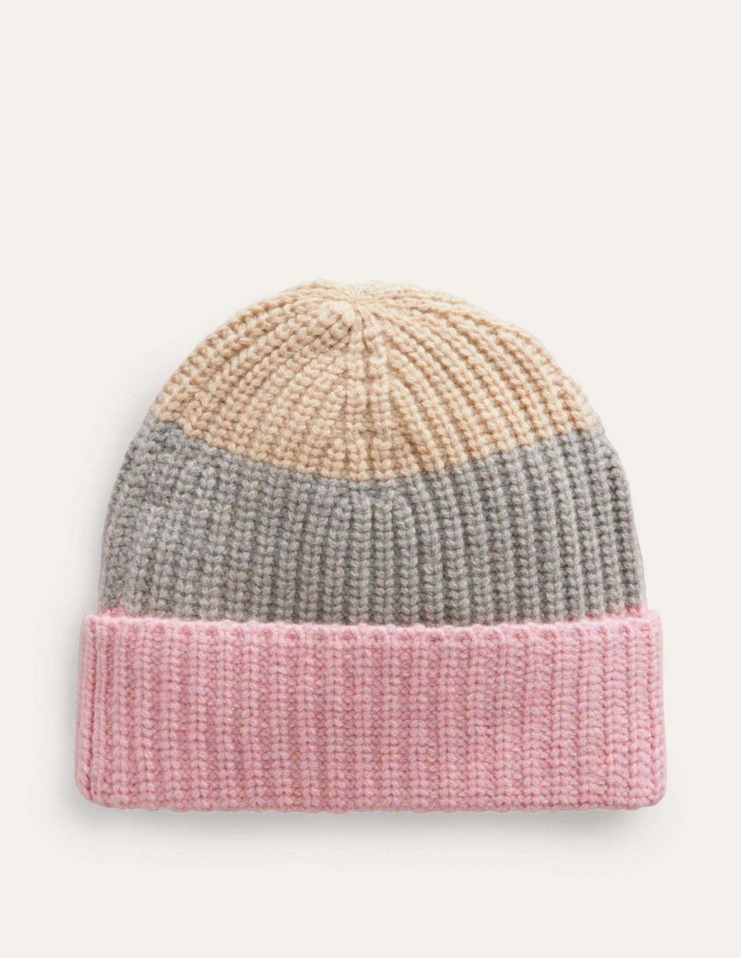 Beanie mit Blockfarben-Grau Meliert, Pink und Naturweiß