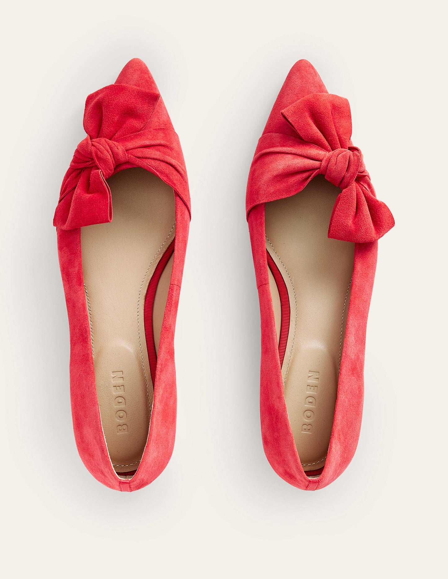 Ballerinas mit Schleife-Leuchtendes Rot Veloursleder