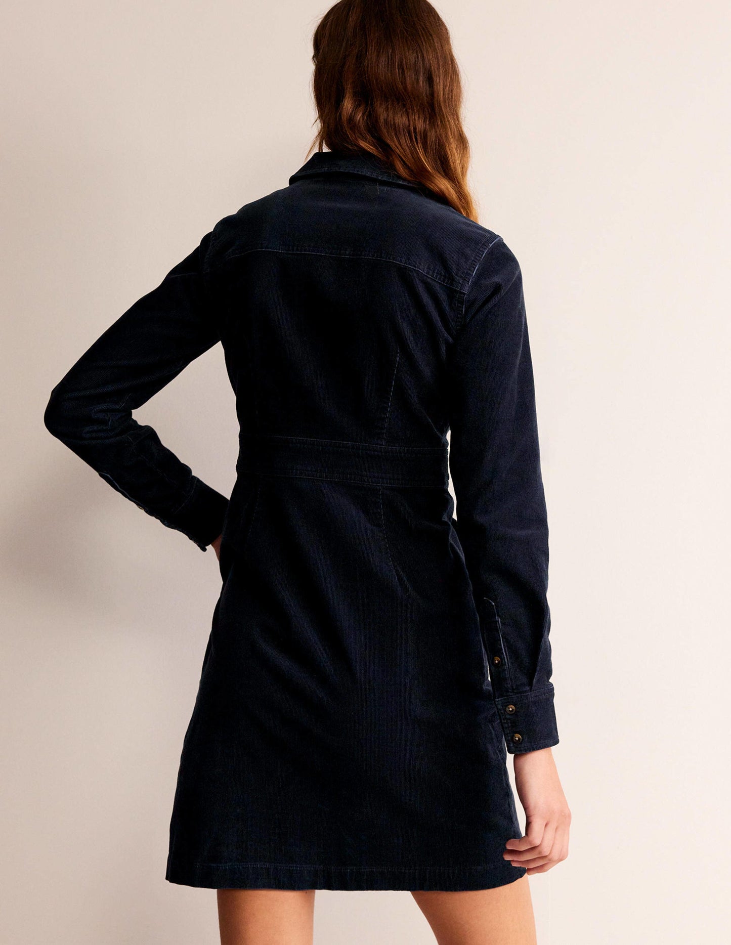 Robe-chemise Flora en velours côtelé-Bleu Marine, Petits Pois