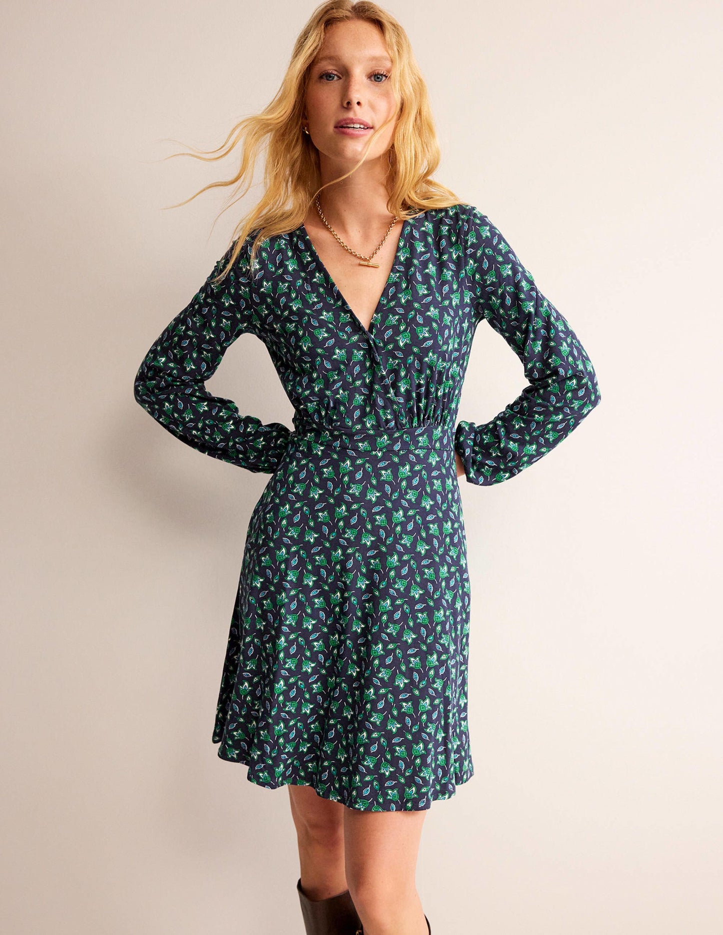 Willow Jersey-Kleid-Französisches Marineblau, Tulpenknospe
