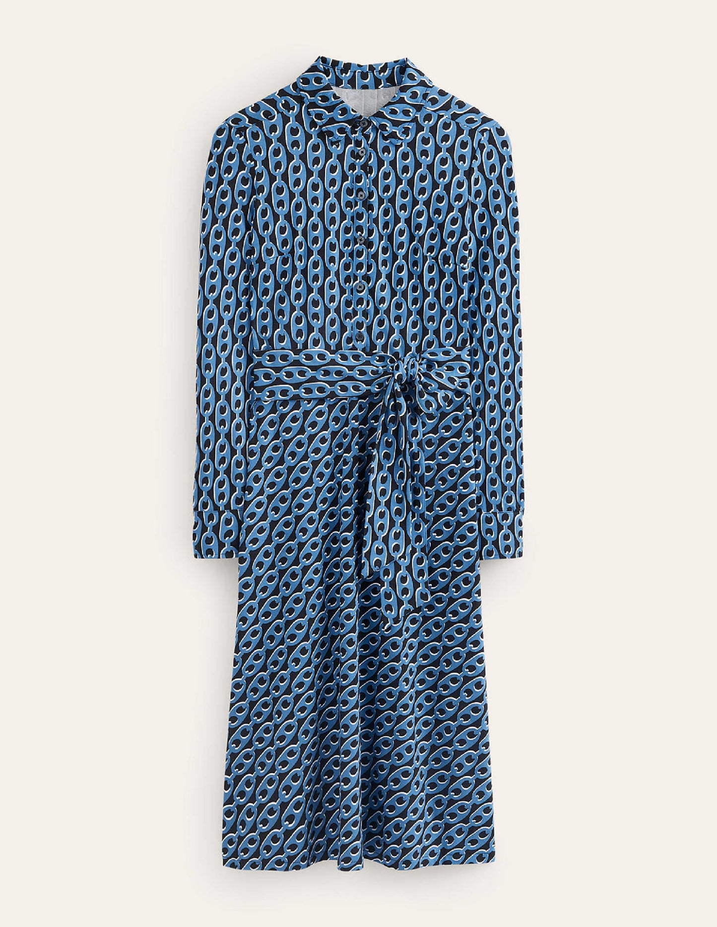 Laura Midi-Hemdblusenkleid aus Jersey-Azurblau, Geo-Kette