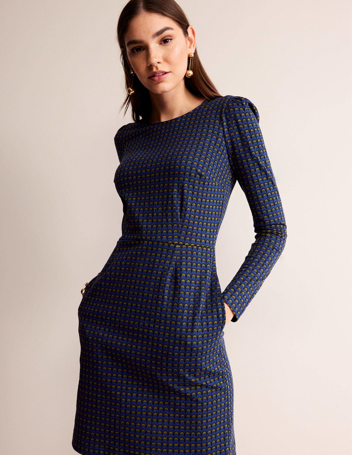 Penelope Jersey-Kleid-Saphirblau, Zauber Geo