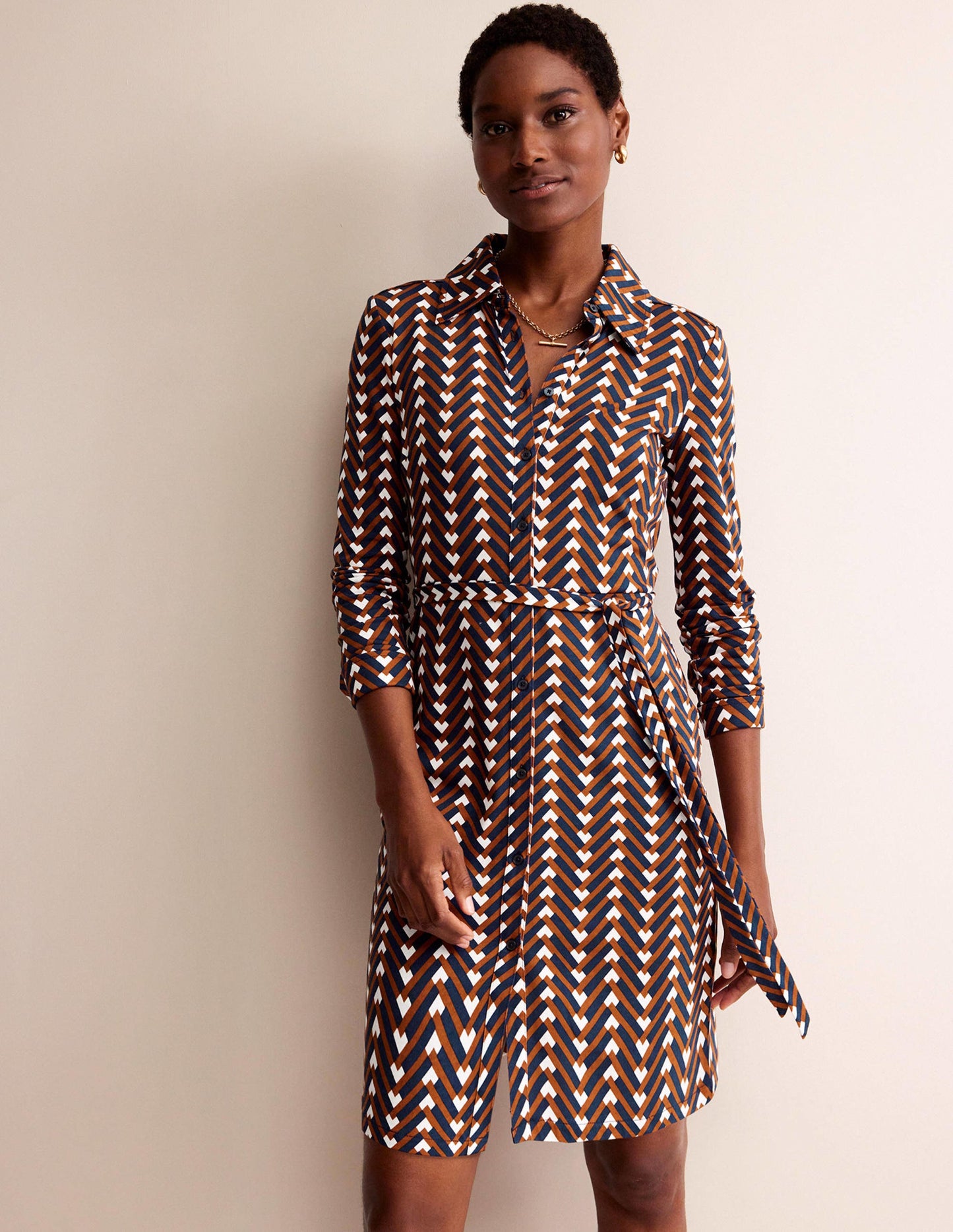 Jessie Jersey-Hemdblusenkleid-Kürbis, Chevron Geo