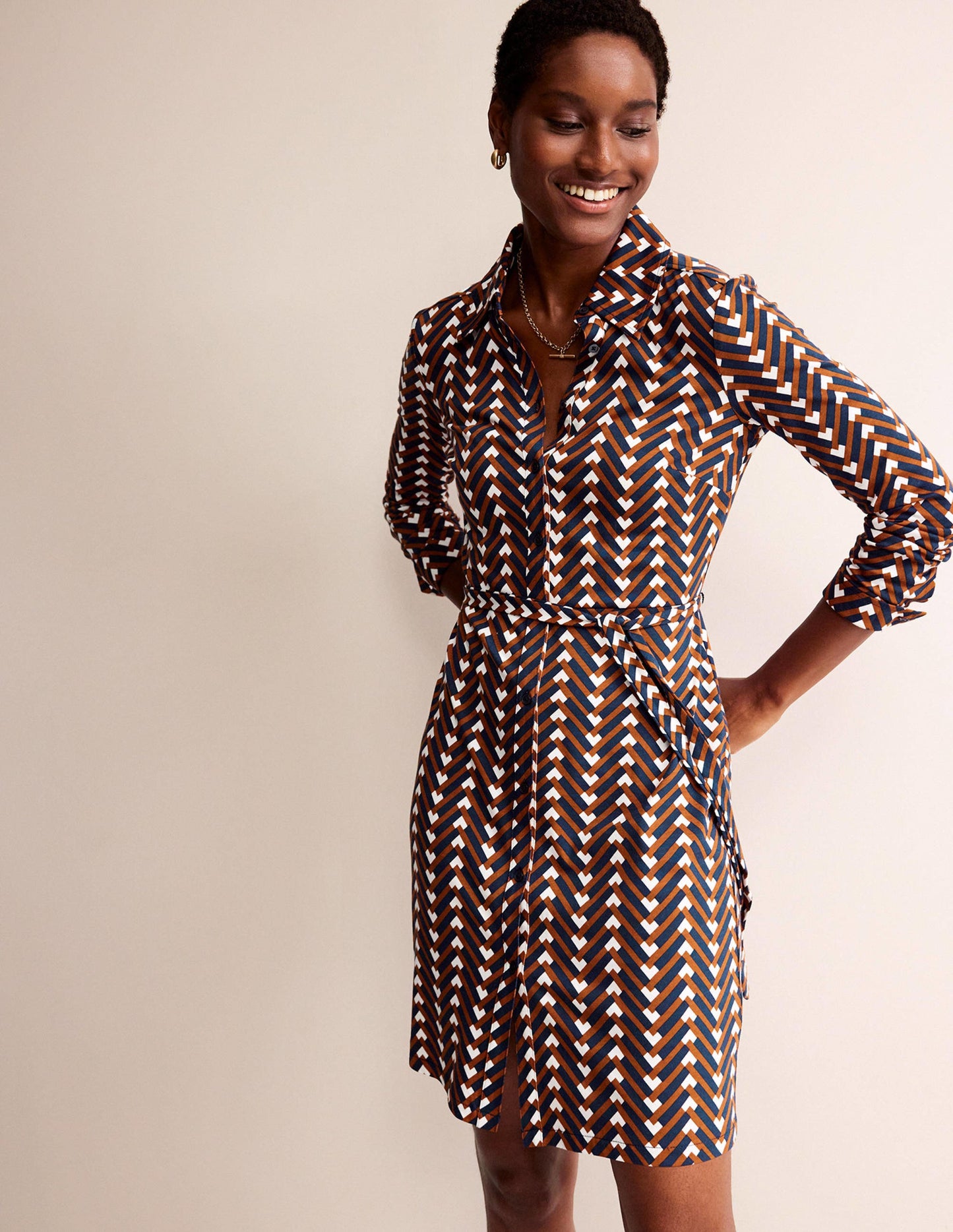Jessie Jersey-Hemdblusenkleid-Kürbis, Chevron Geo