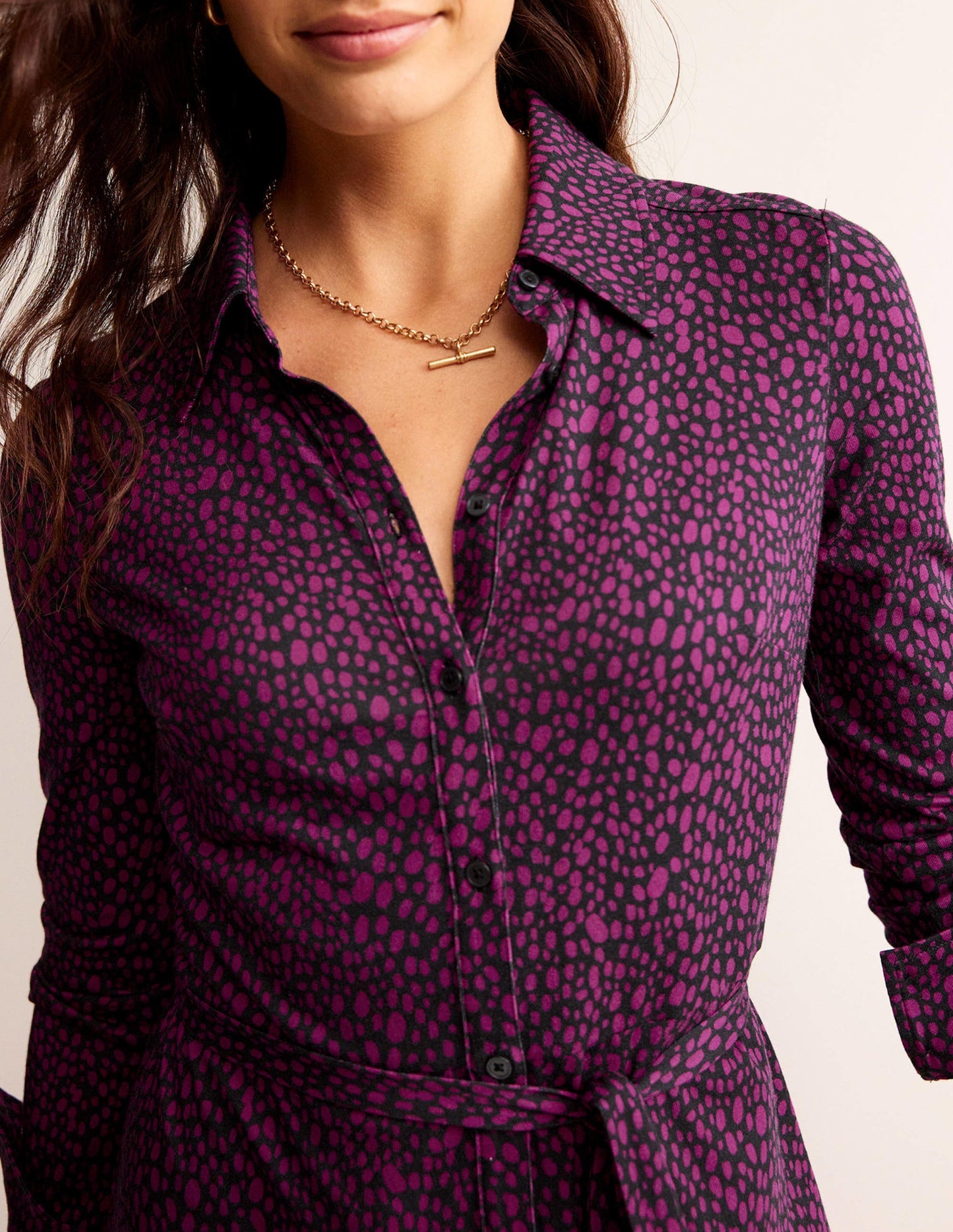 Jessie Jersey-Hemdblusenkleid-Zwetschgenbeere, Tierflecken