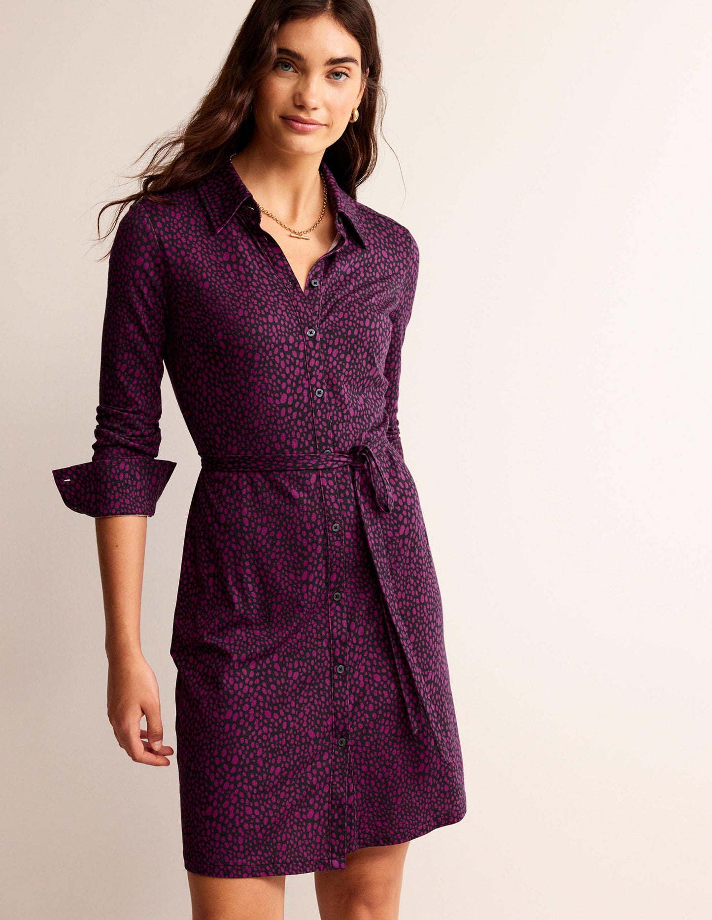 Jessie Jersey-Hemdblusenkleid-Zwetschgenbeere, Tierflecken