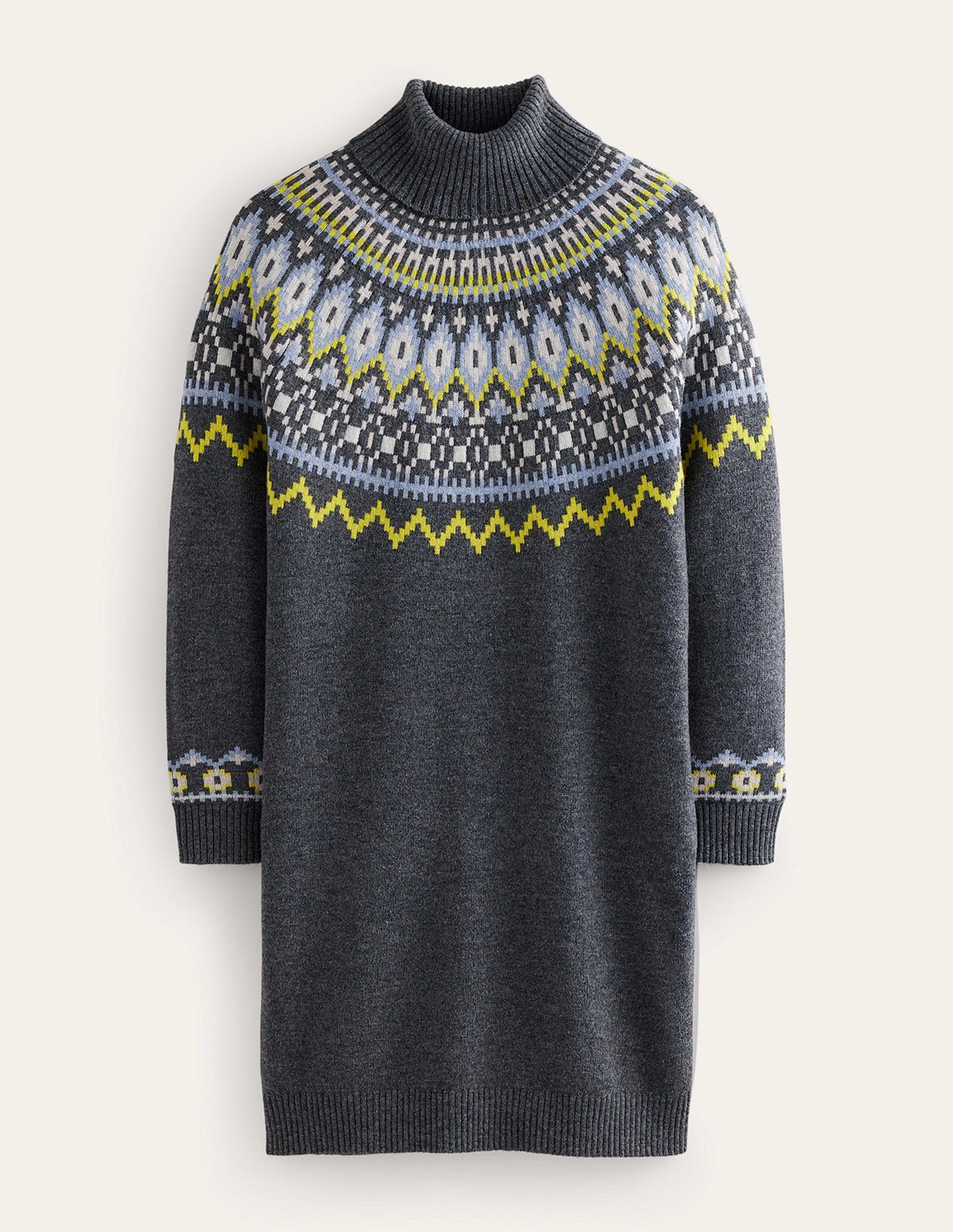 Edith Fair-Isle-Strickkleid-Anthrazit Meliert