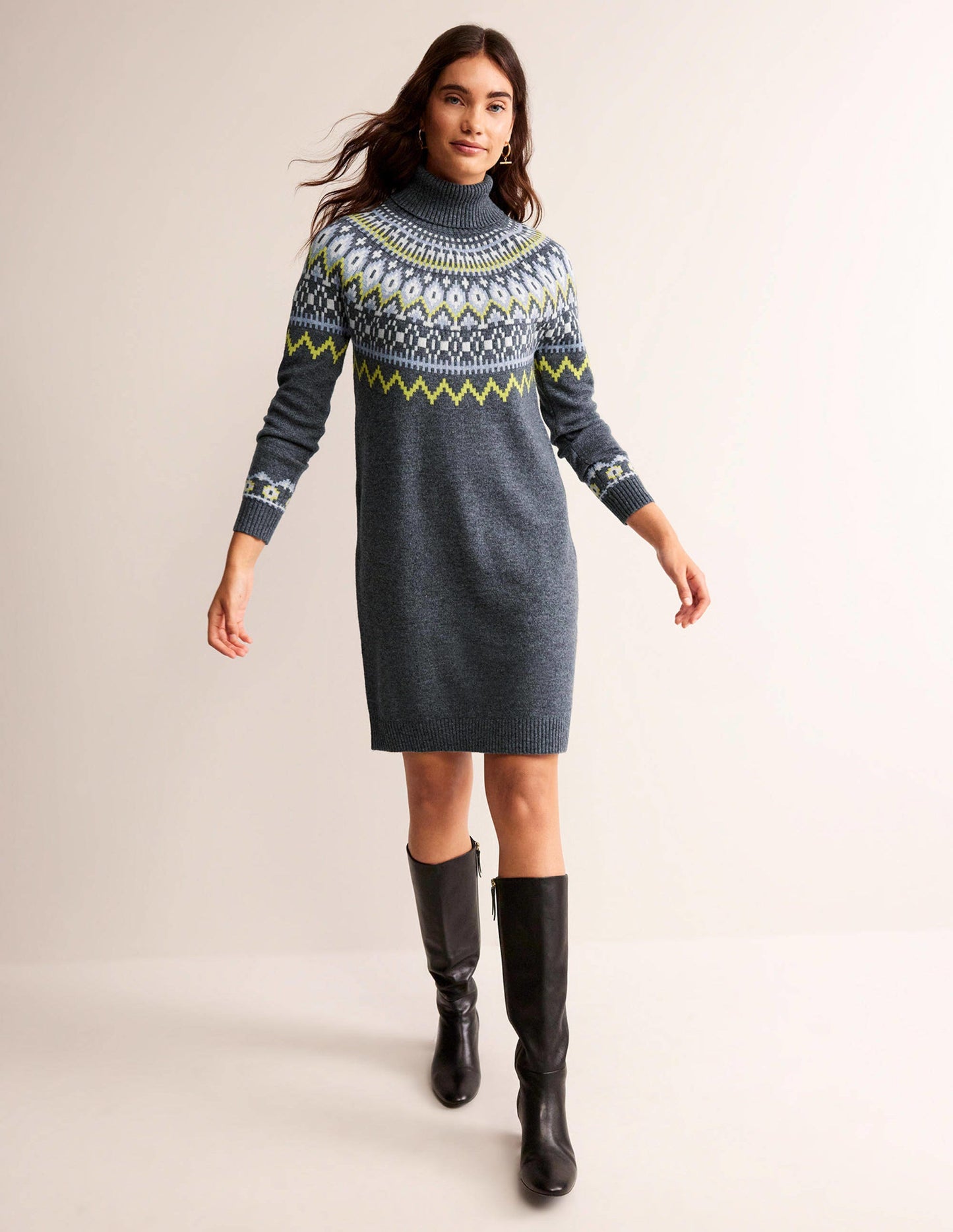 Edith Fair-Isle-Strickkleid-Anthrazit Meliert