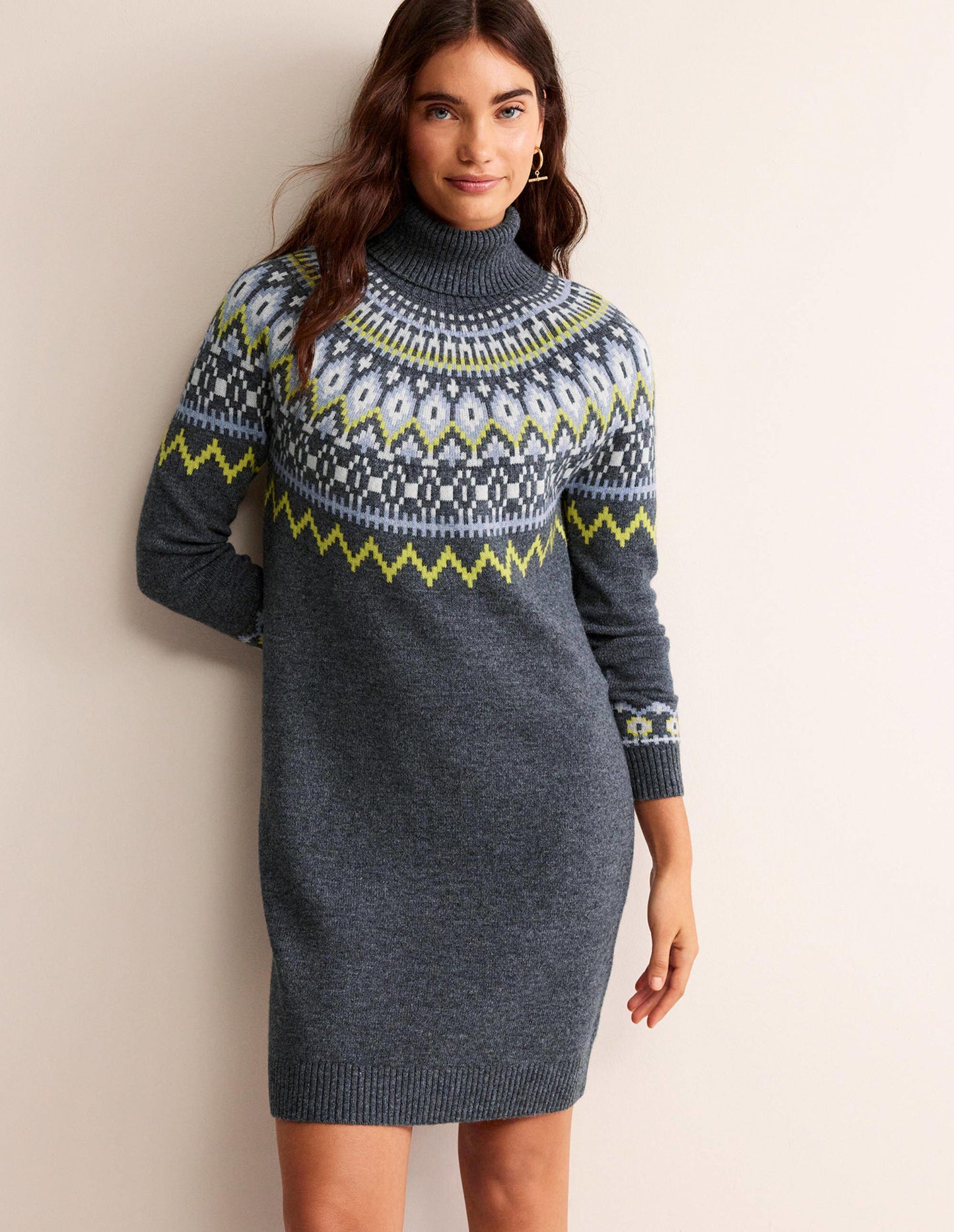 Edith Fair-Isle-Strickkleid-Anthrazit Meliert