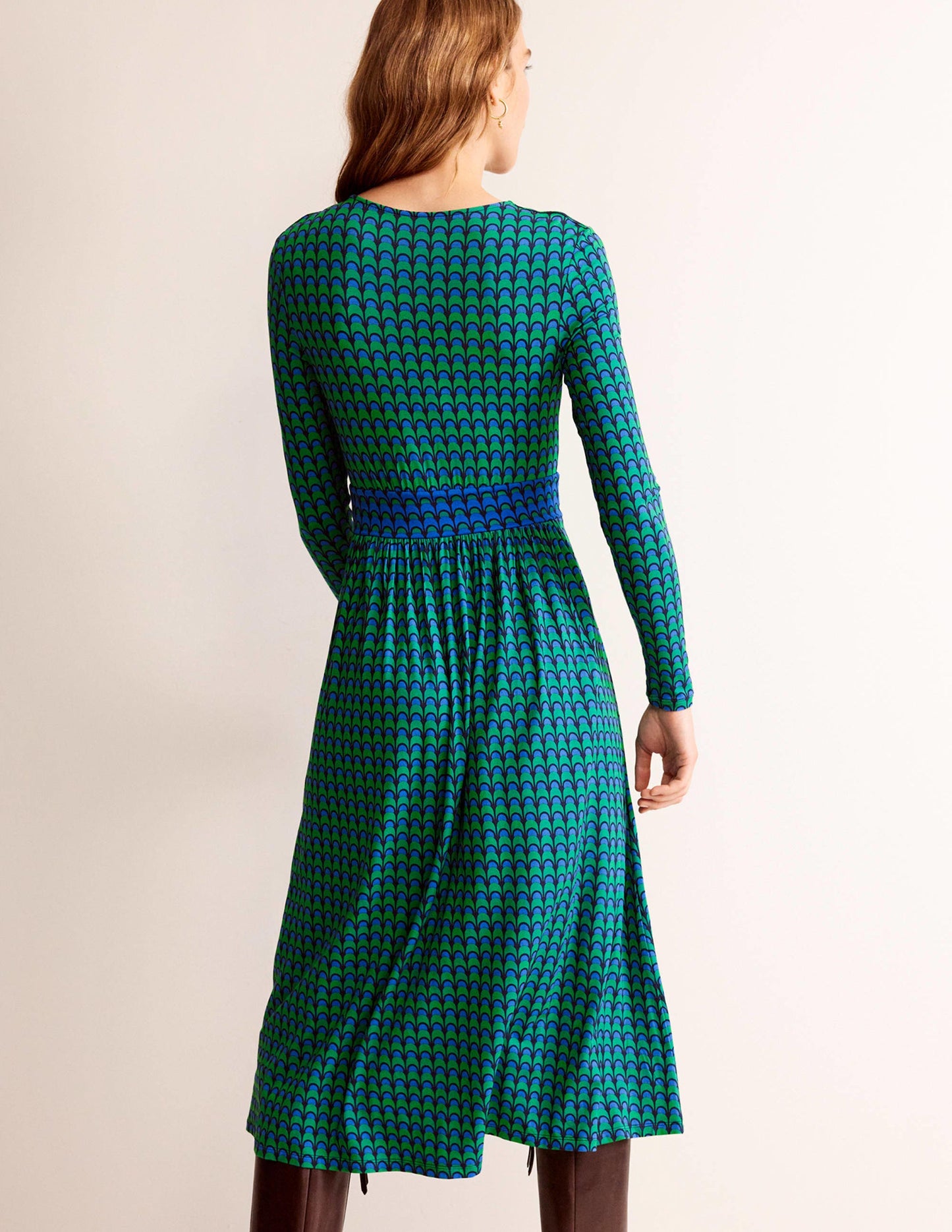 Thea Jersey-Midikleid mit langen Ärmeln-Veridiangrün, Geo-Charm