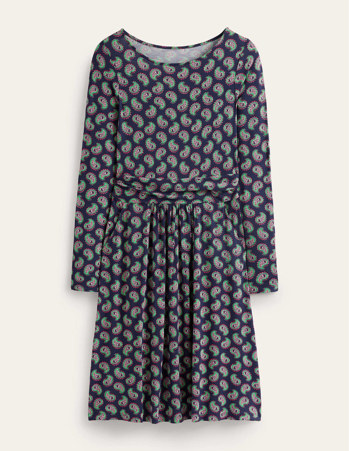 Abigail Jerseykleid-Marineblau, Paisley-Muster