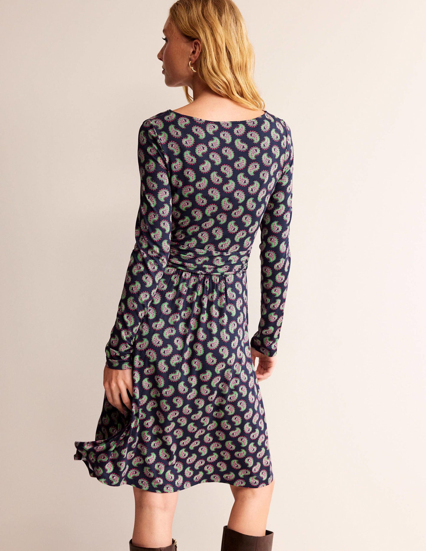 Abigail Jerseykleid-Marineblau, Paisley-Muster