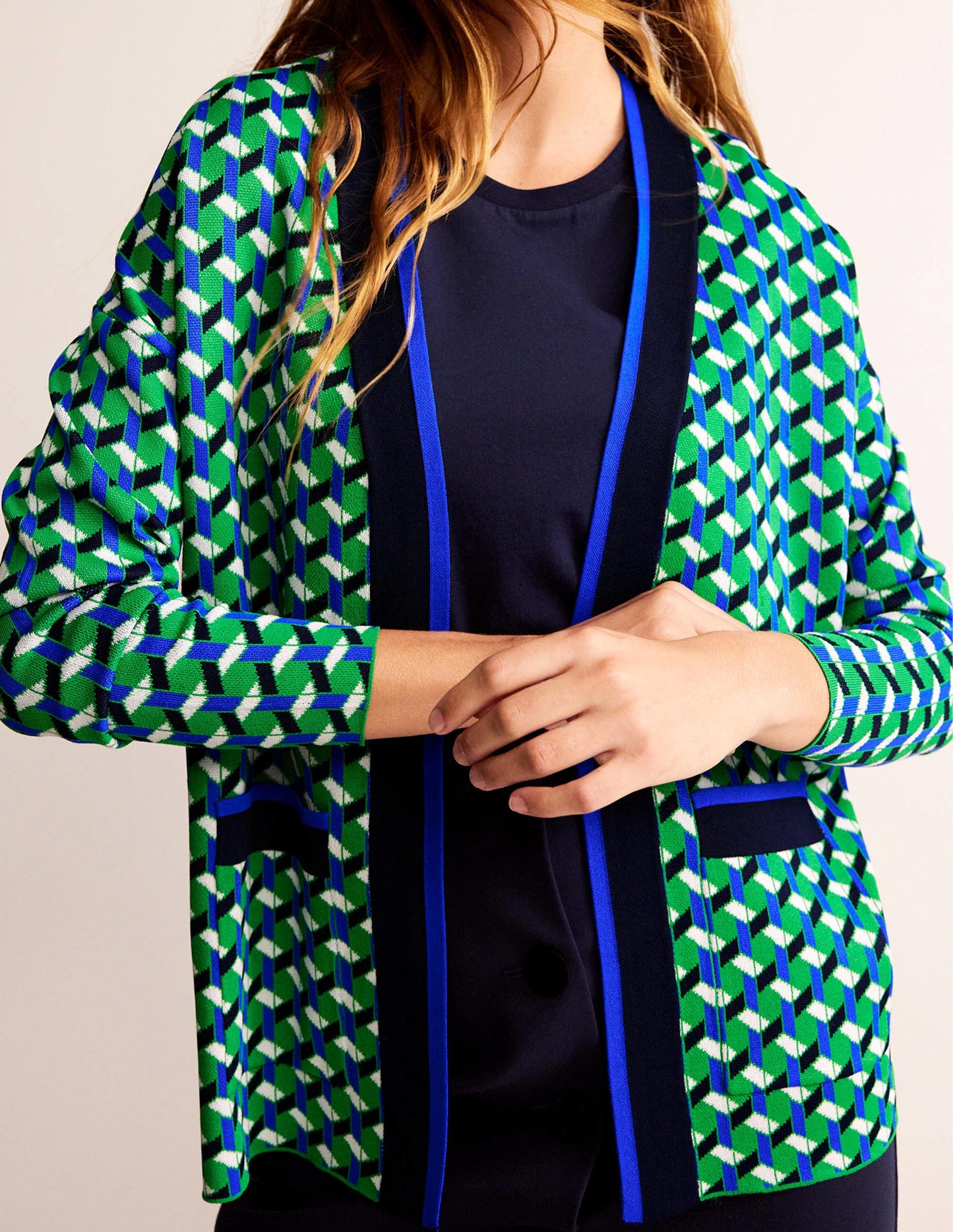 Jacquard-Strickjacke-Hellgrün, Geo Daze