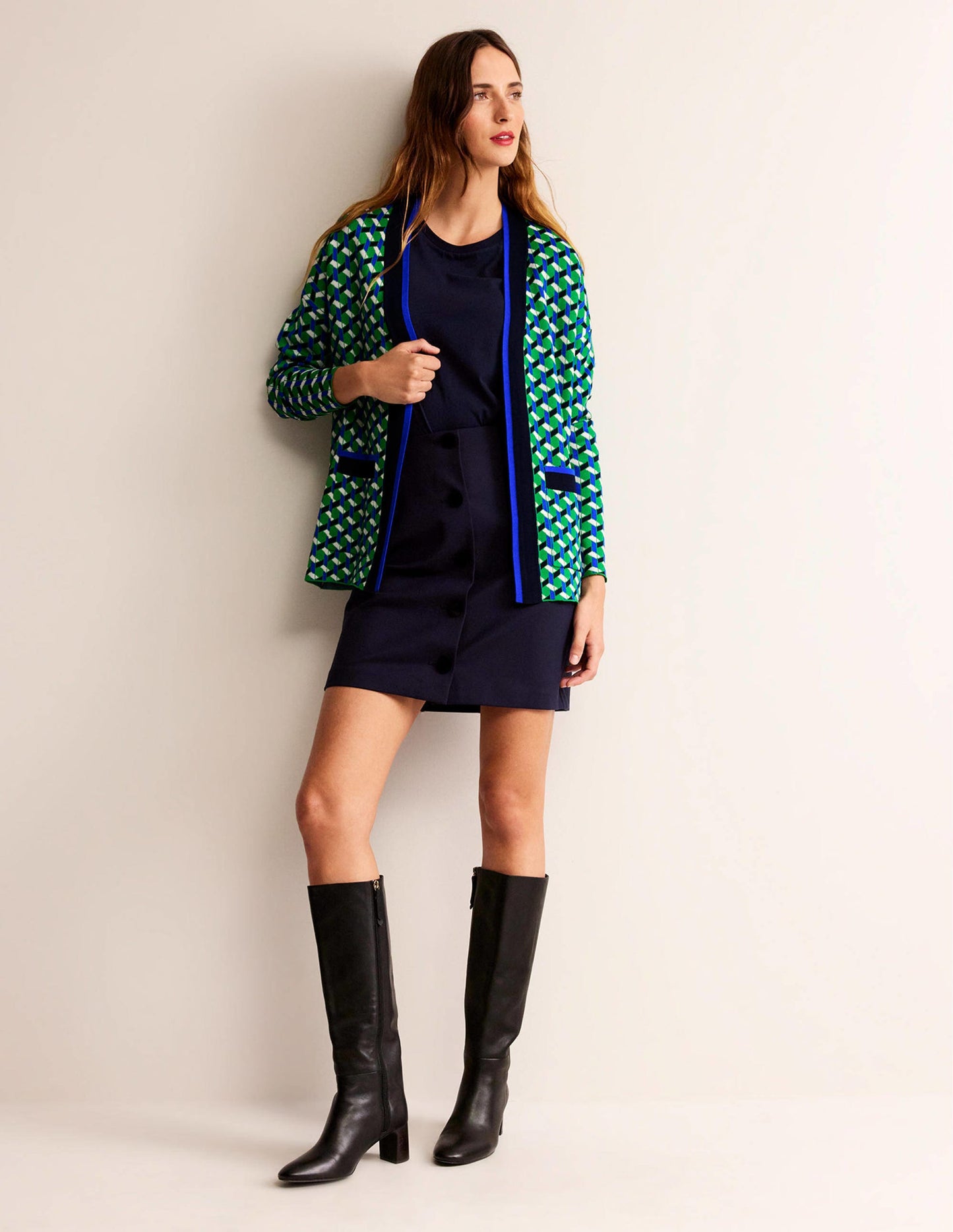 Jacquard-Strickjacke-Hellgrün, Geo Daze