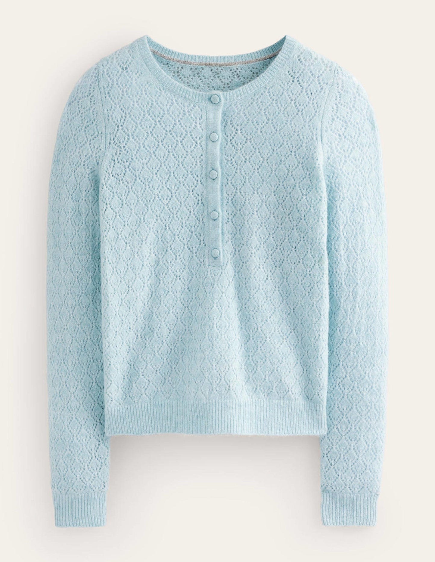 Flauschiger Henley-Pointelle-Pullover-Golfstrom