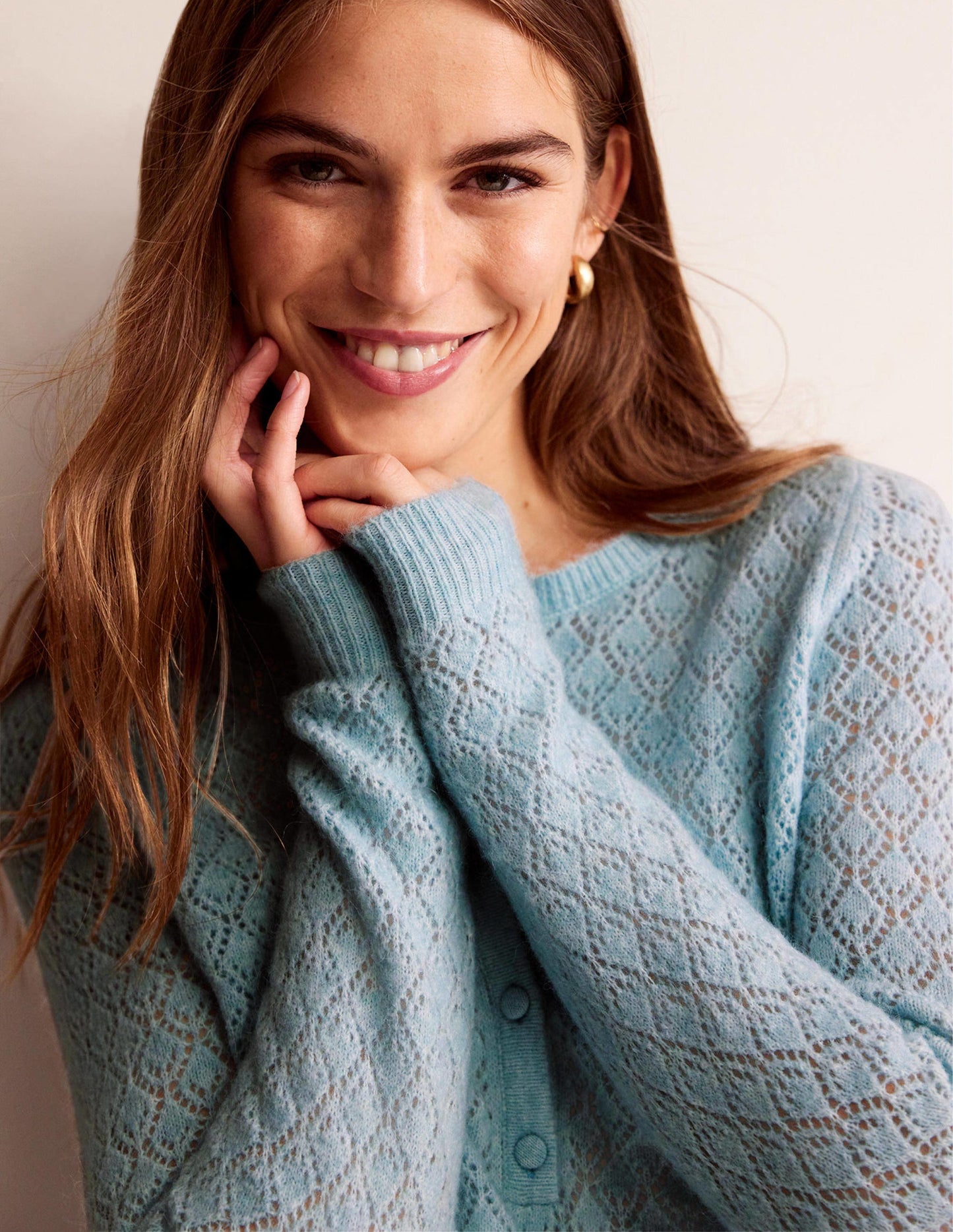 Flauschiger Henley-Pointelle-Pullover-Golfstrom