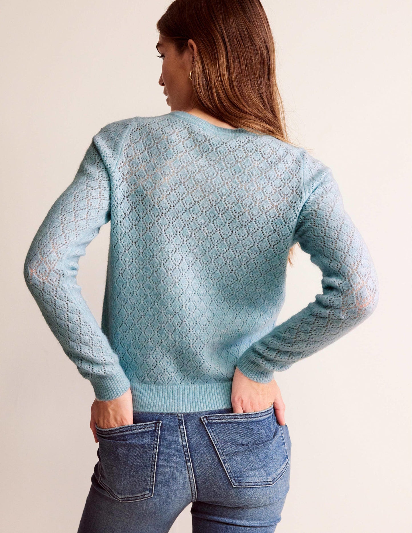 Flauschiger Henley-Pointelle-Pullover-Golfstrom