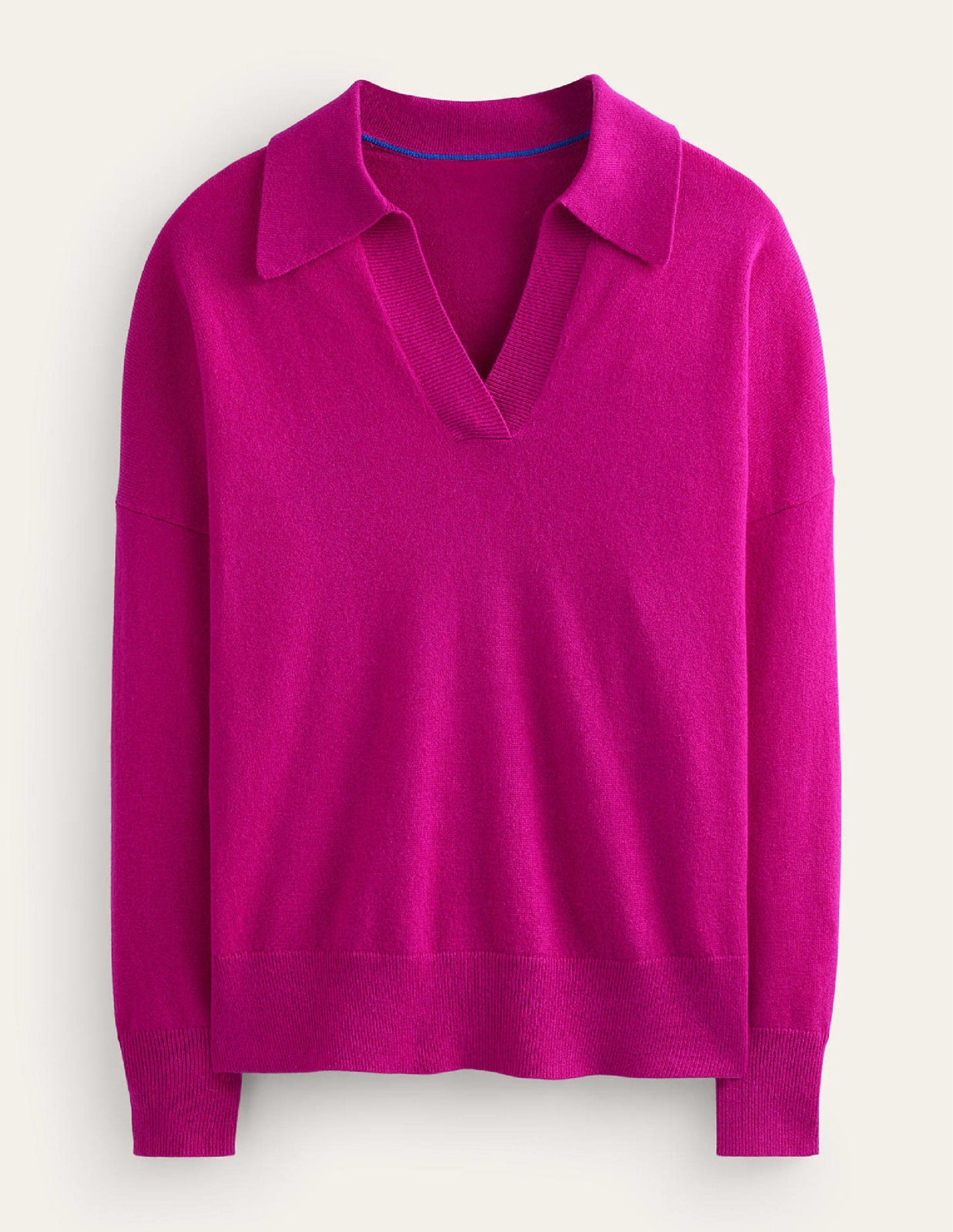 Henley-Pullover aus Kaschmir mit Kragen-Magenta
