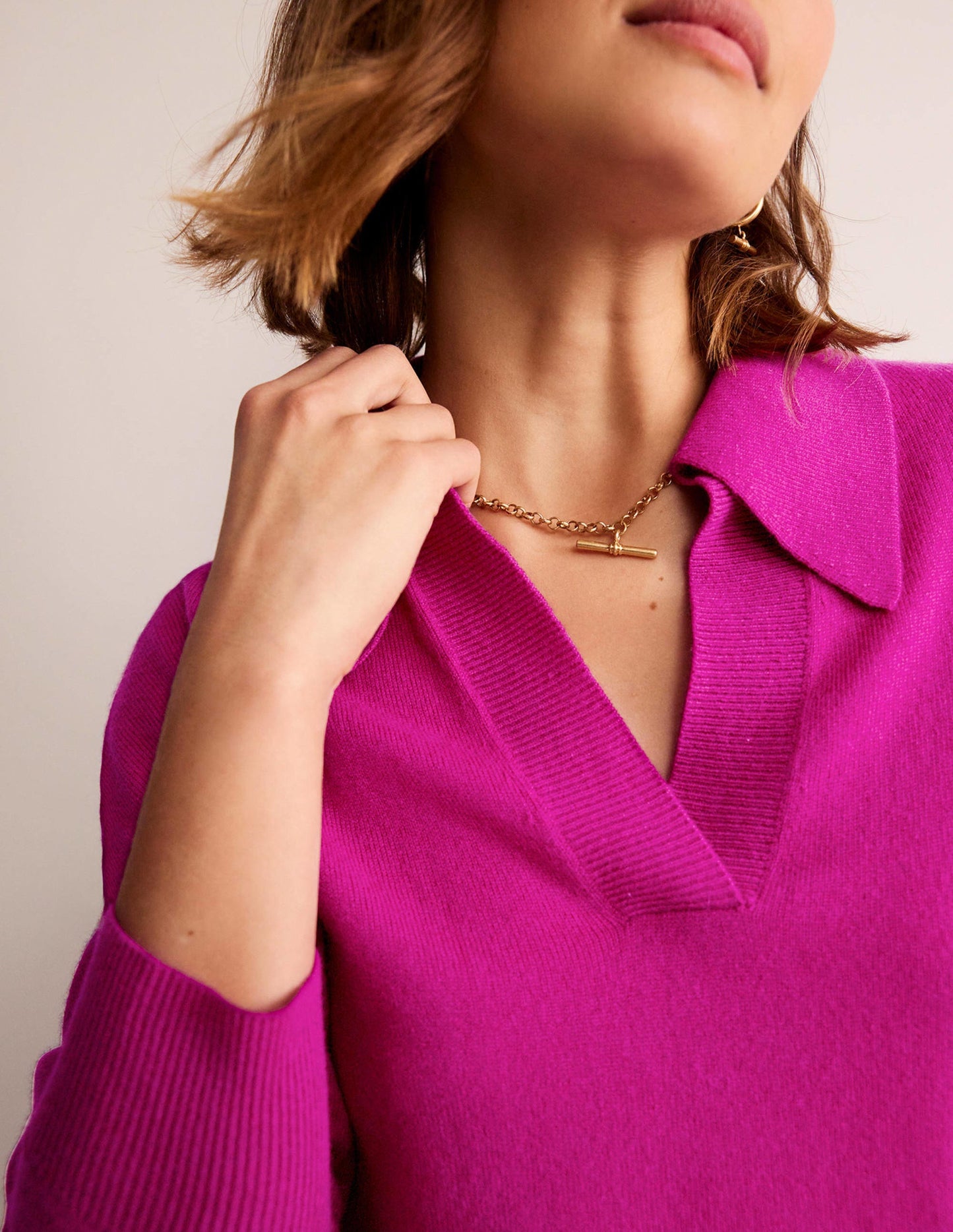 Henley-Pullover aus Kaschmir mit Kragen-Magenta
