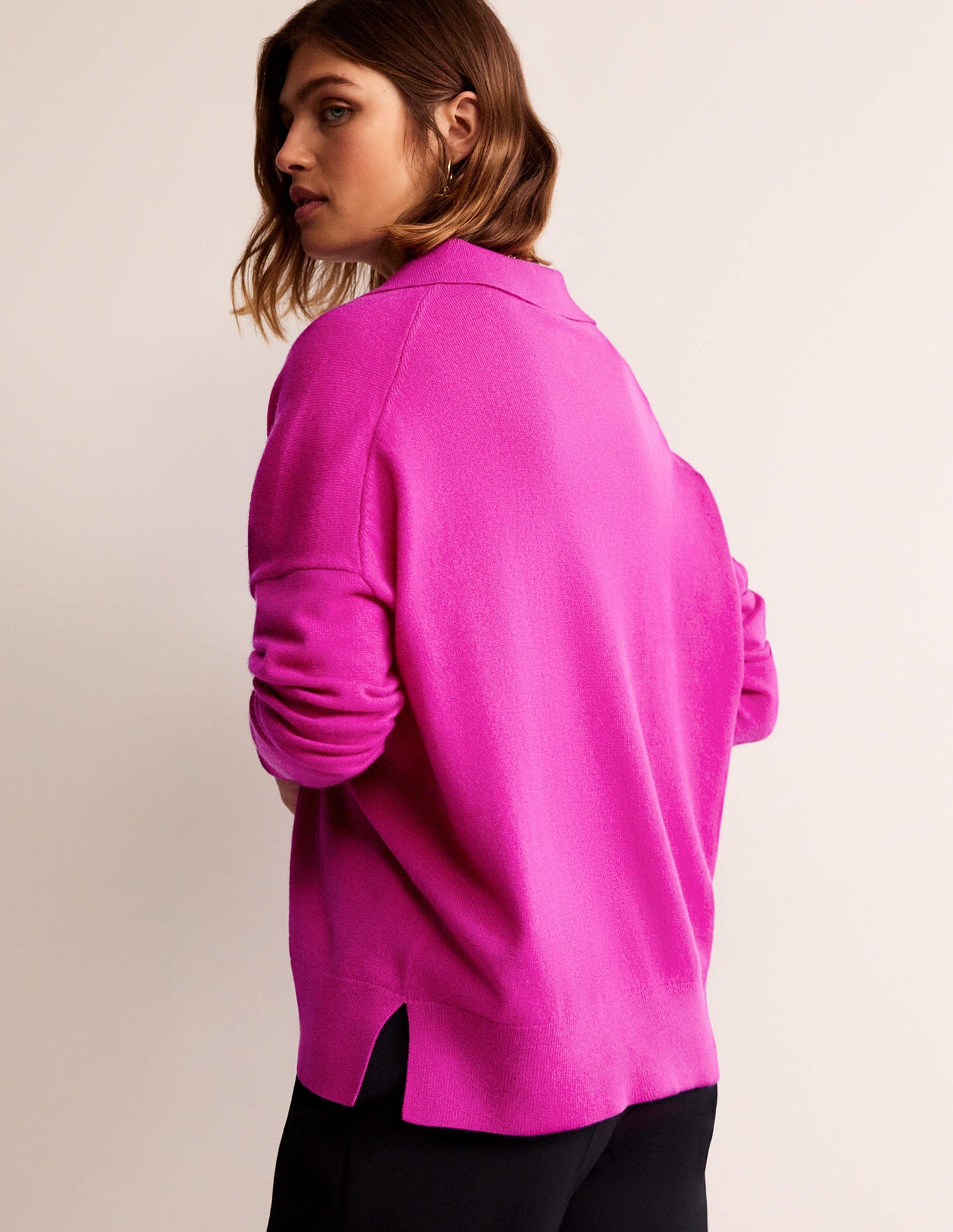 Henley-Pullover aus Kaschmir mit Kragen-Magenta