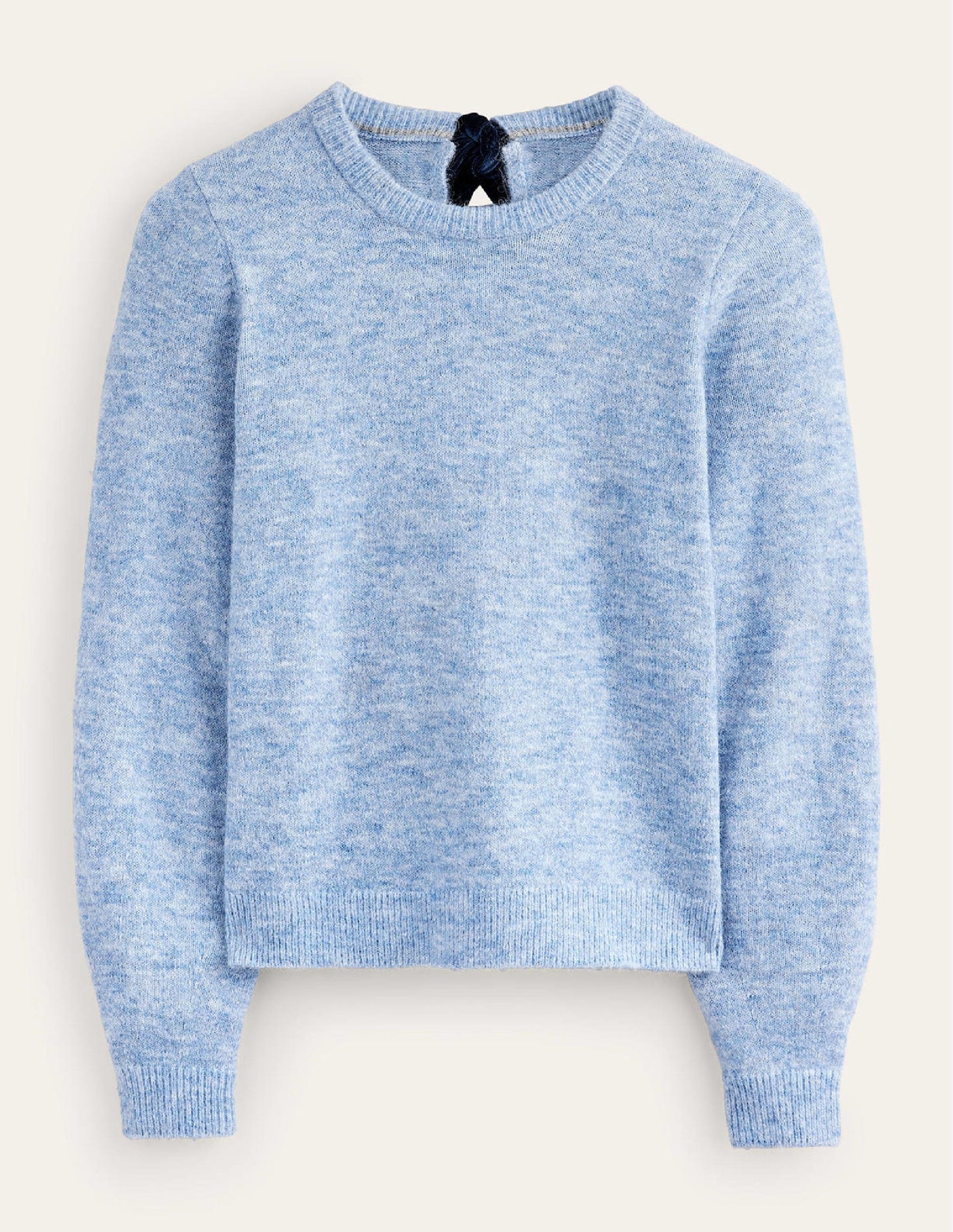 Flauschiger Pullover mit Schleife am Rücken-Azurblau