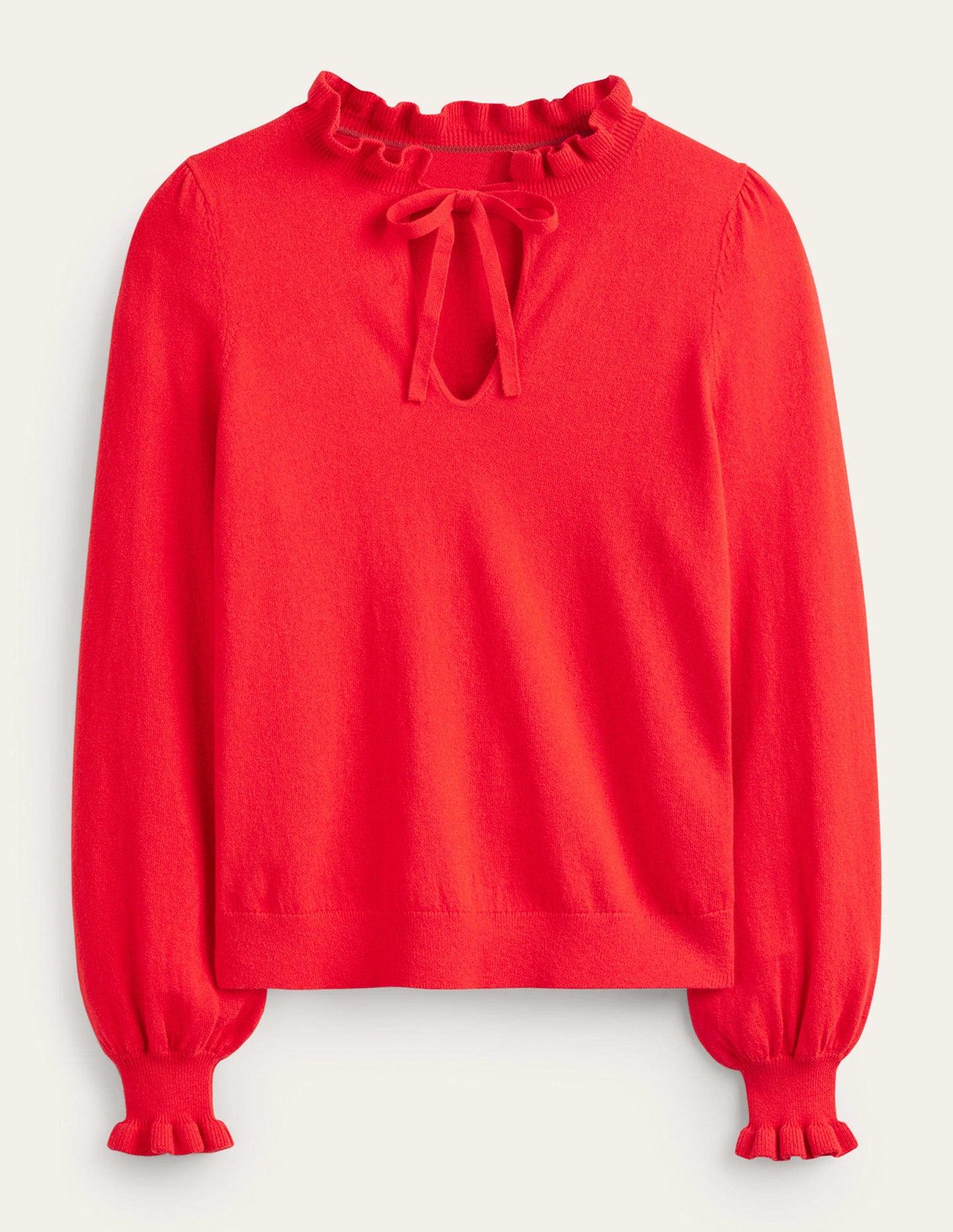 Pullover mit Rüschen und Kragen zum Binden-Leuchtendes Rot