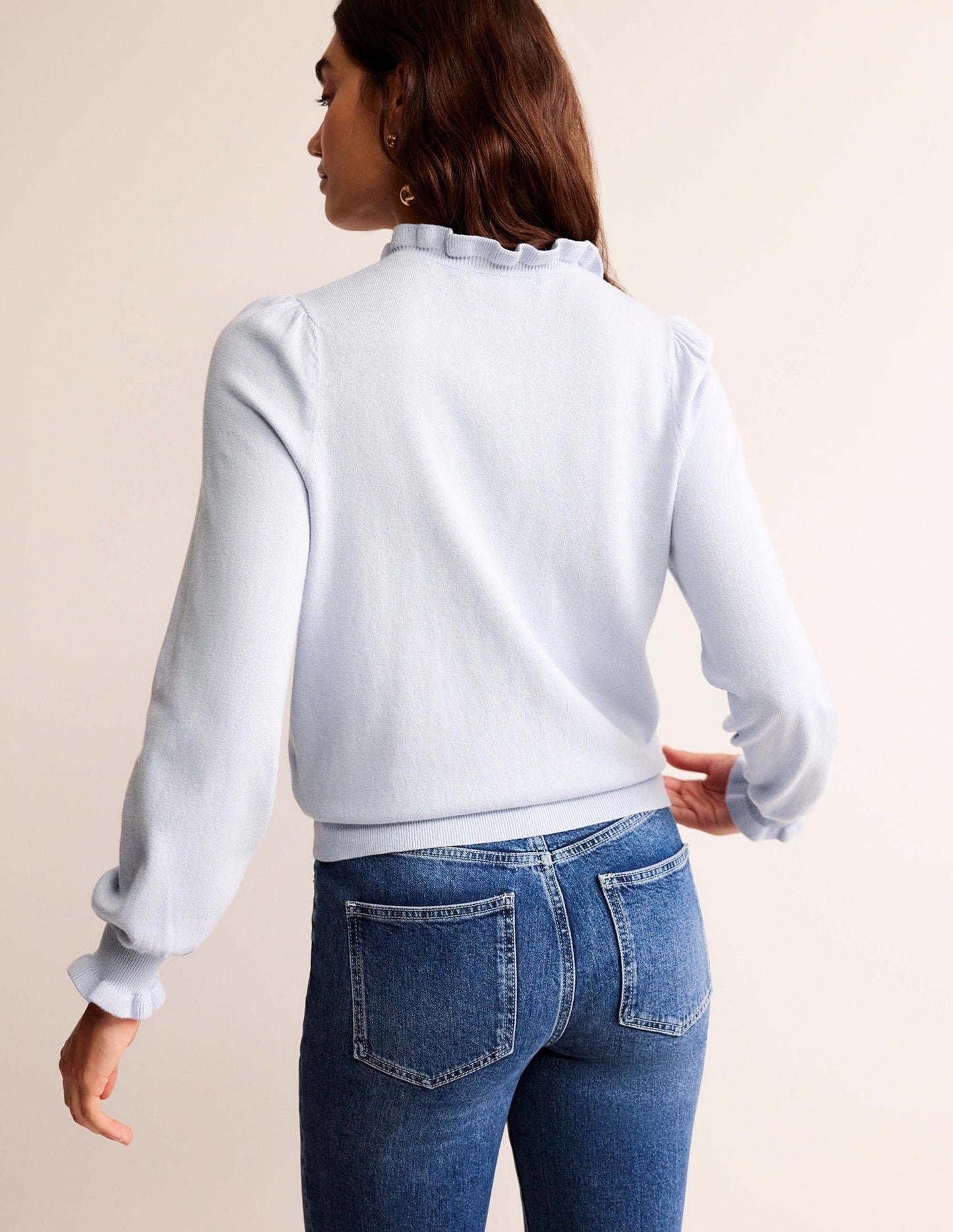 Strickjacke mit Rüschenkragen-Opal