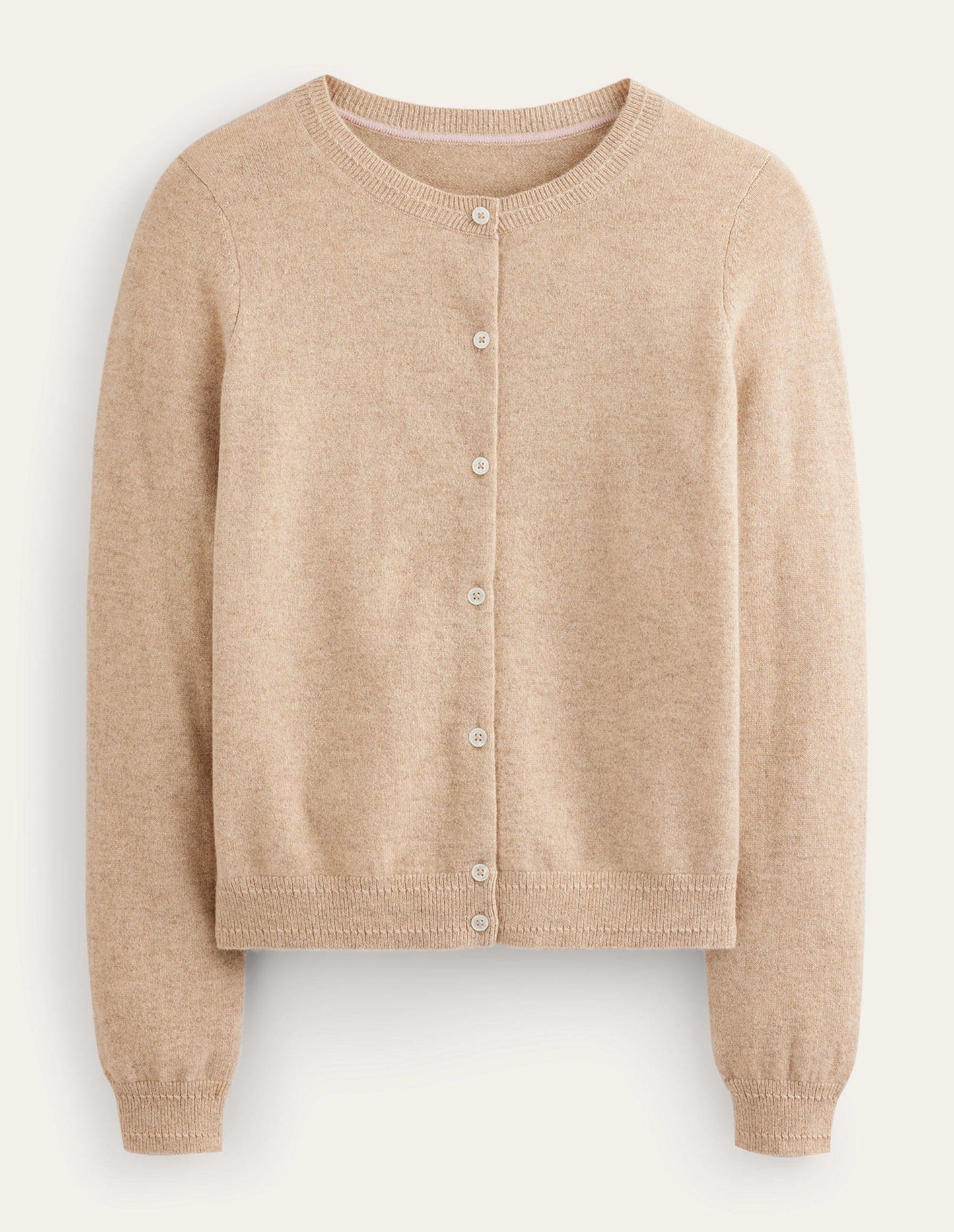 Eva Kaschmir-Strickjacke mit Rundhalsausschnitt-Graubraun Meliert