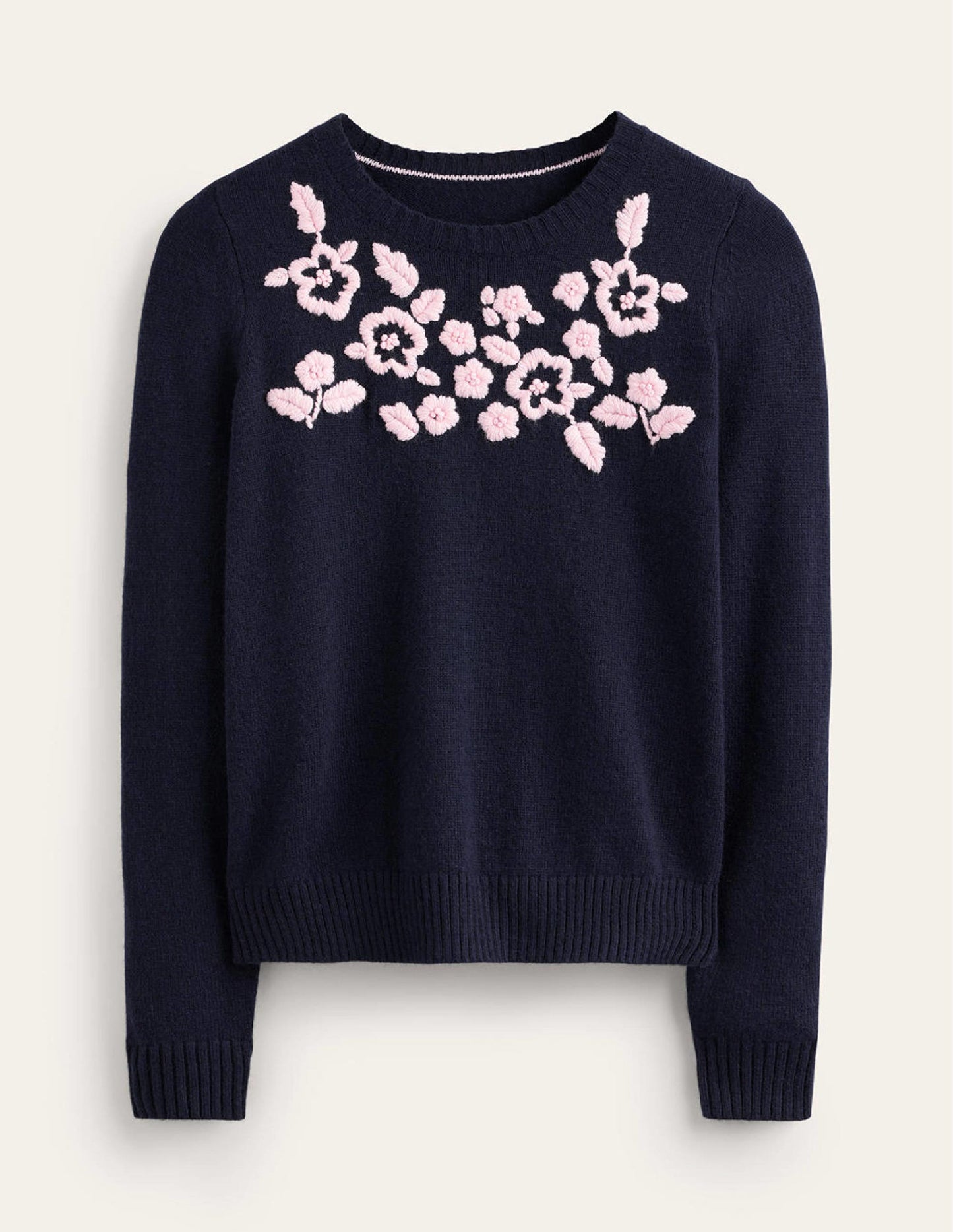 Pullover mit Rundhalsausschnitt und Stickerei-Marineblau
