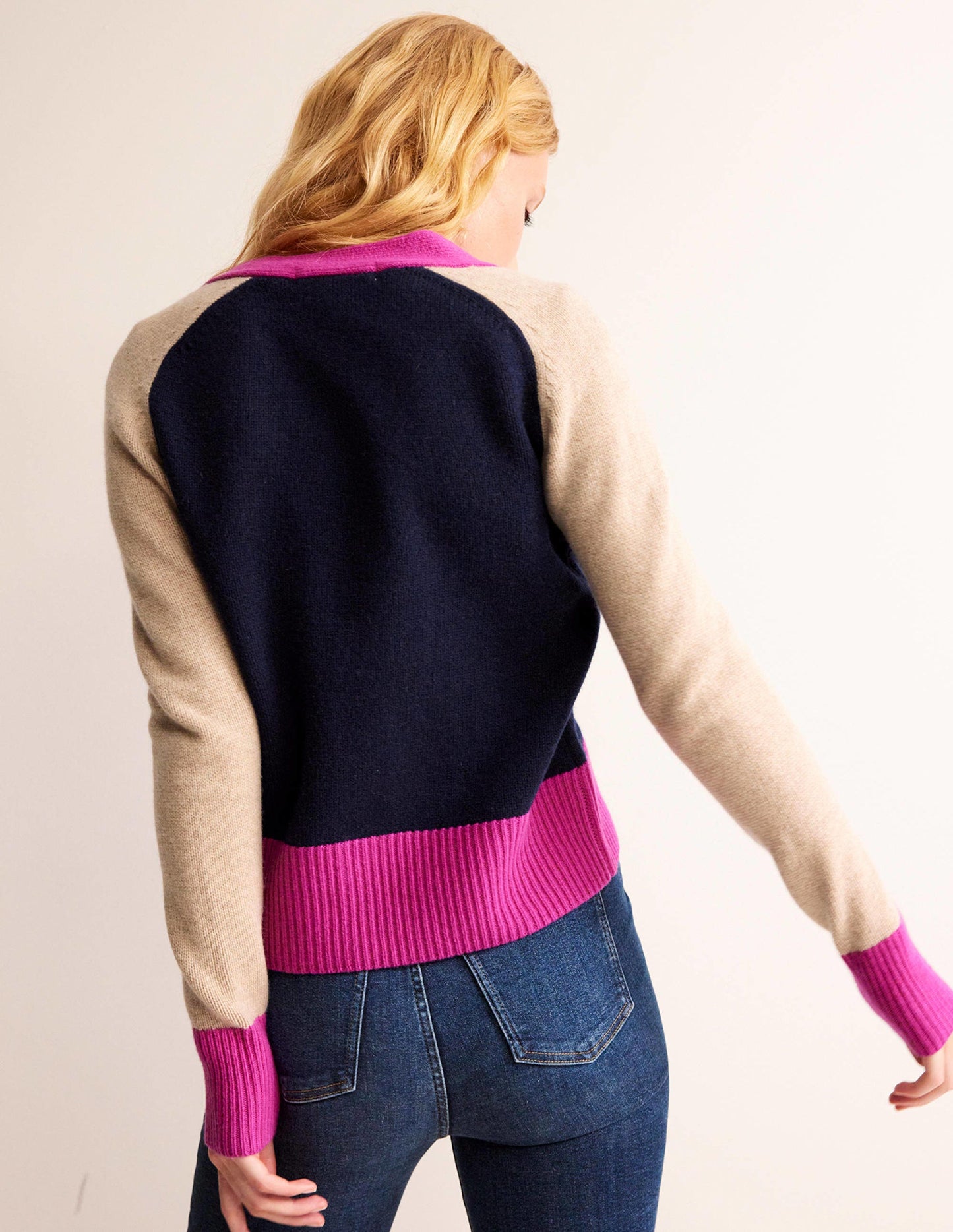 Gilet Olivia en laine mérinos-Colourblock bleu marine foncé