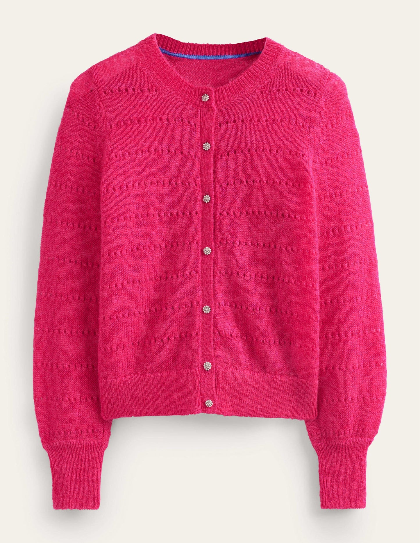 Flauschige, texturierte Strickjacke-Kräftiges Rosa