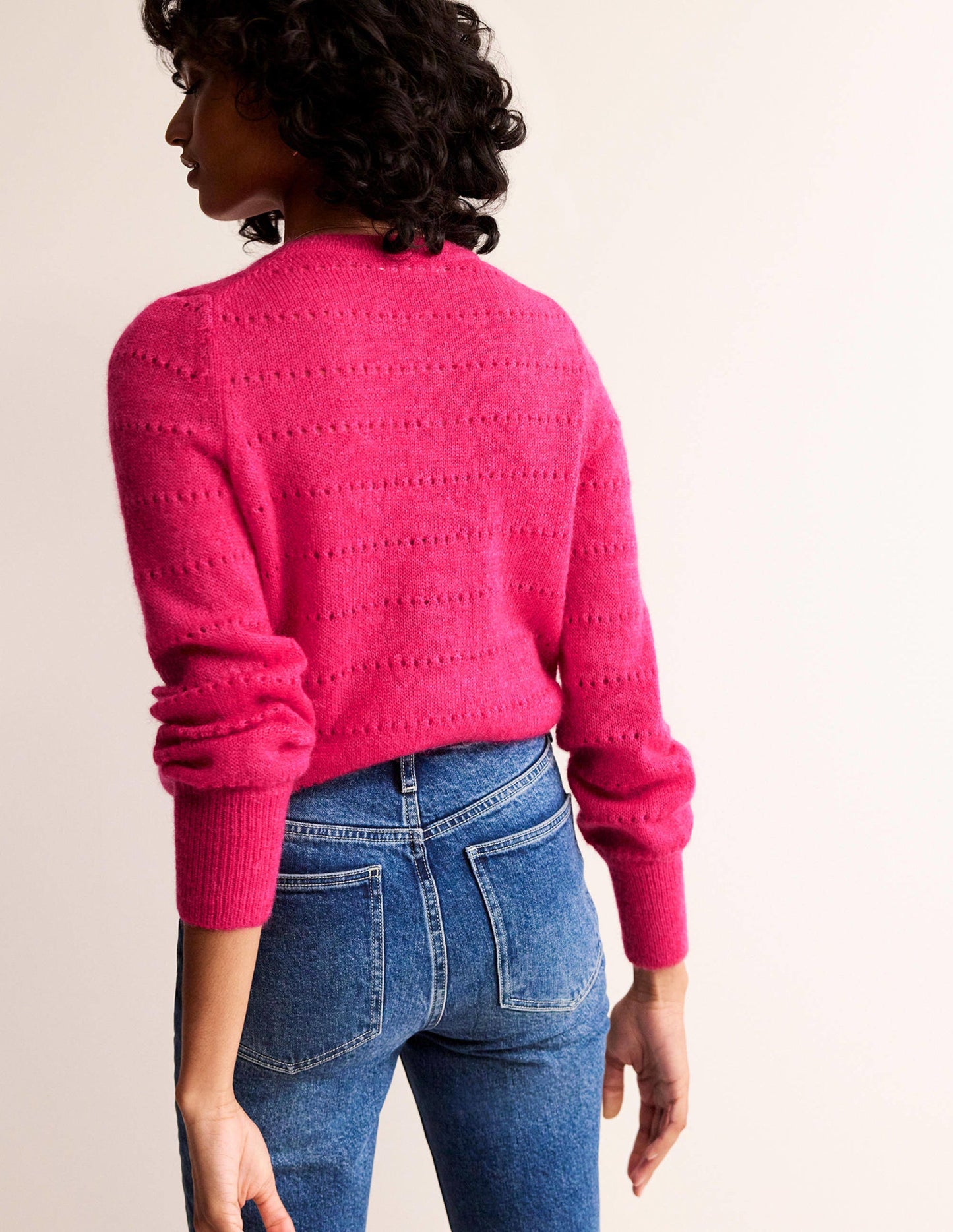 Flauschige, texturierte Strickjacke-Kräftiges Rosa