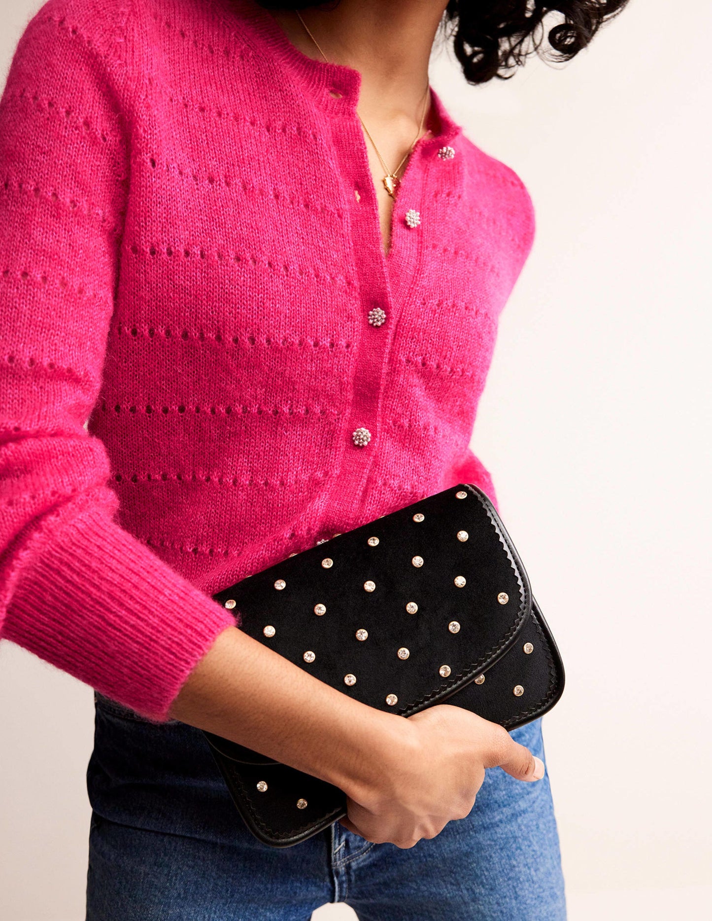 Flauschige, texturierte Strickjacke-Kräftiges Rosa