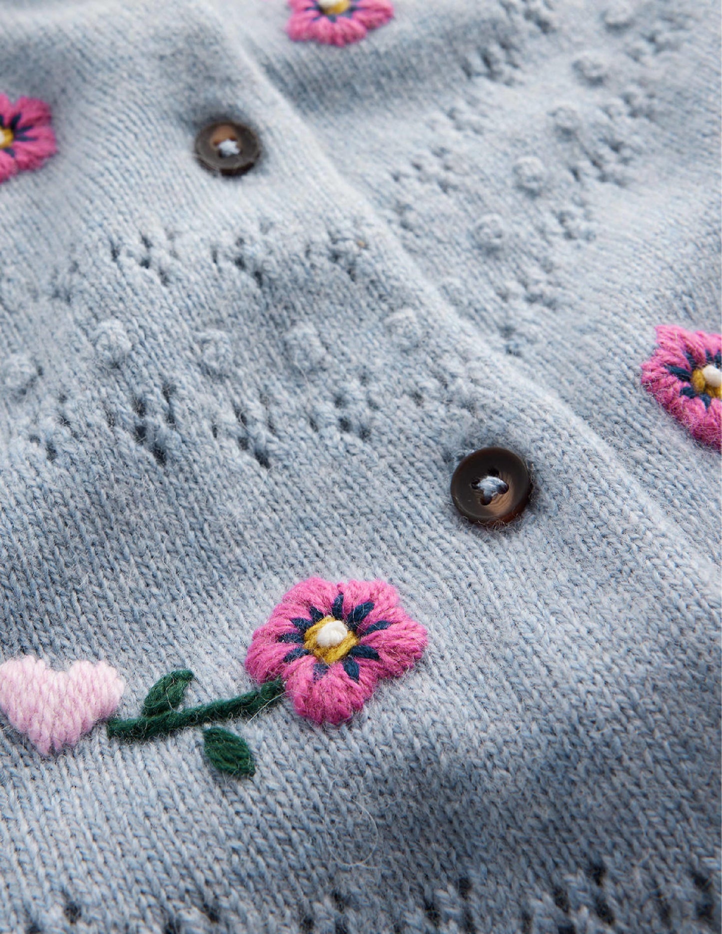 Strickjacke mit floraler Stickerei-Graublau