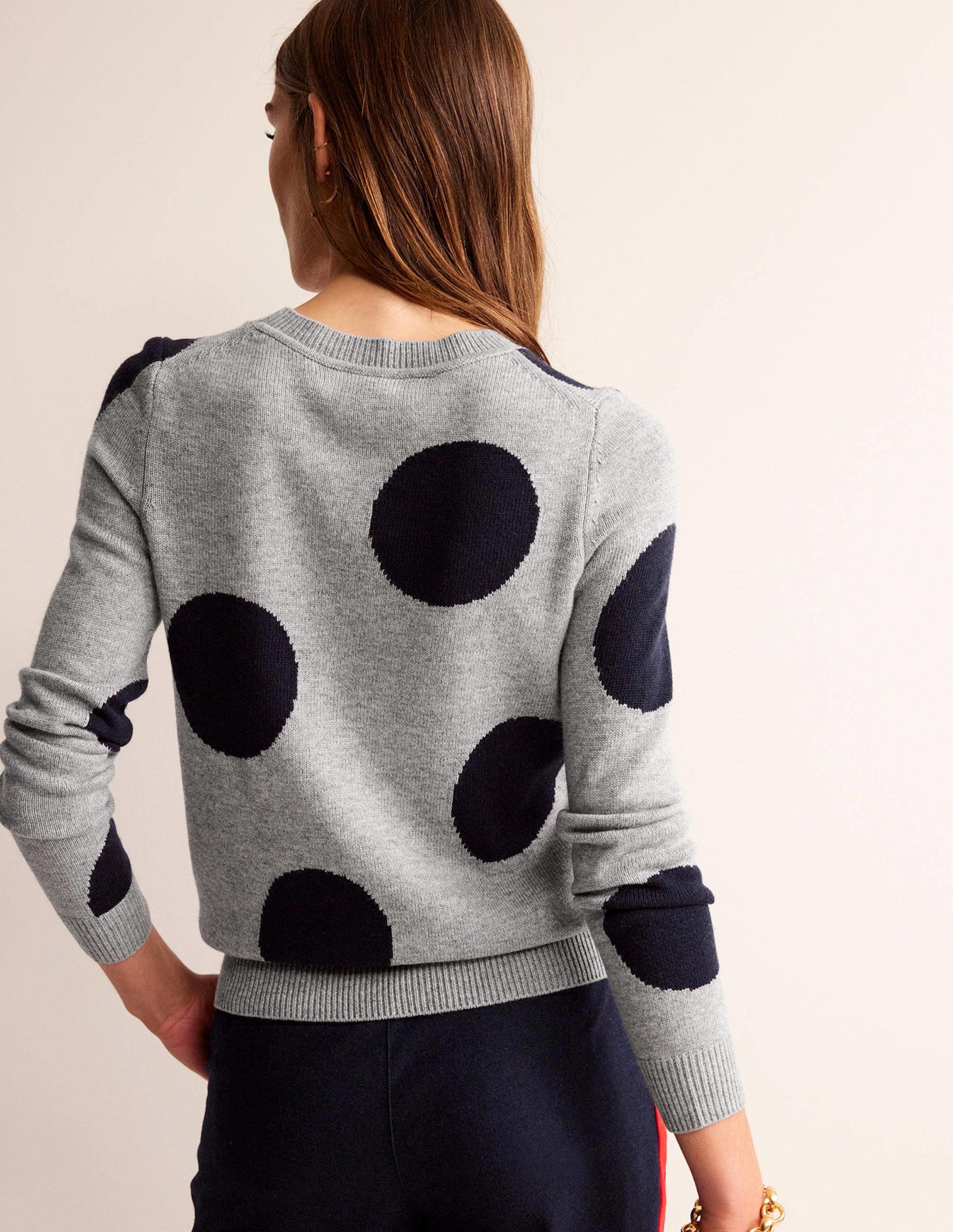 Pullover mit Intarsienpunkten-Grau Meliert, Marineblau Punkte